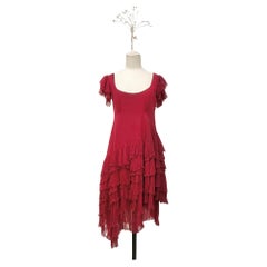 JOHN GALLIANO romantic red asymmetrical "London Courte" dress FW 2007