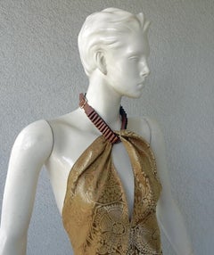 John Galliano Vintage Antique Gold Bias Halter Dress/Gown