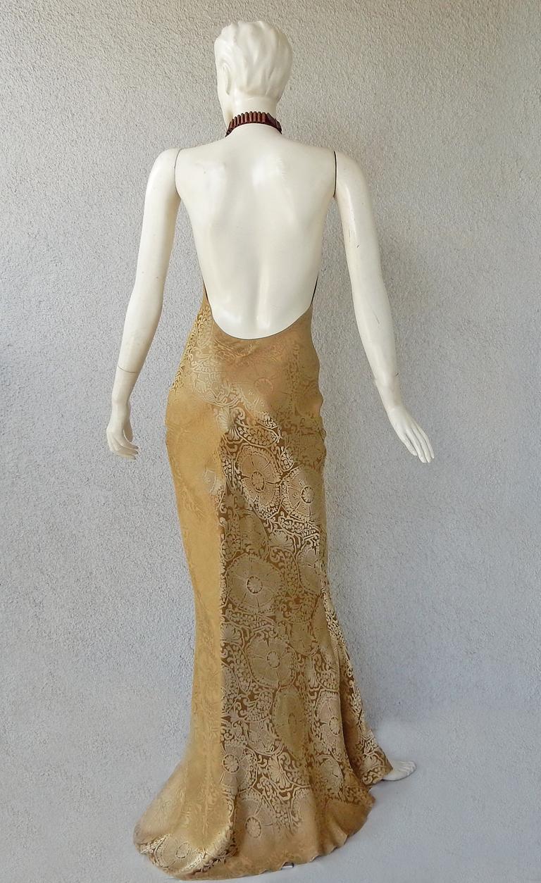 John Galliano Vintage Antique Gold Bias Halter Dress/Gown  3