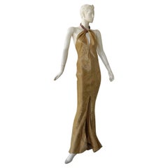 John Galliano Vintage Antique Gold Bias Halter Dress/Gown 