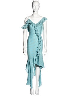 John Galliano aqua blue and gold silk chiffon bias cut cocktail dress, ss 2003
