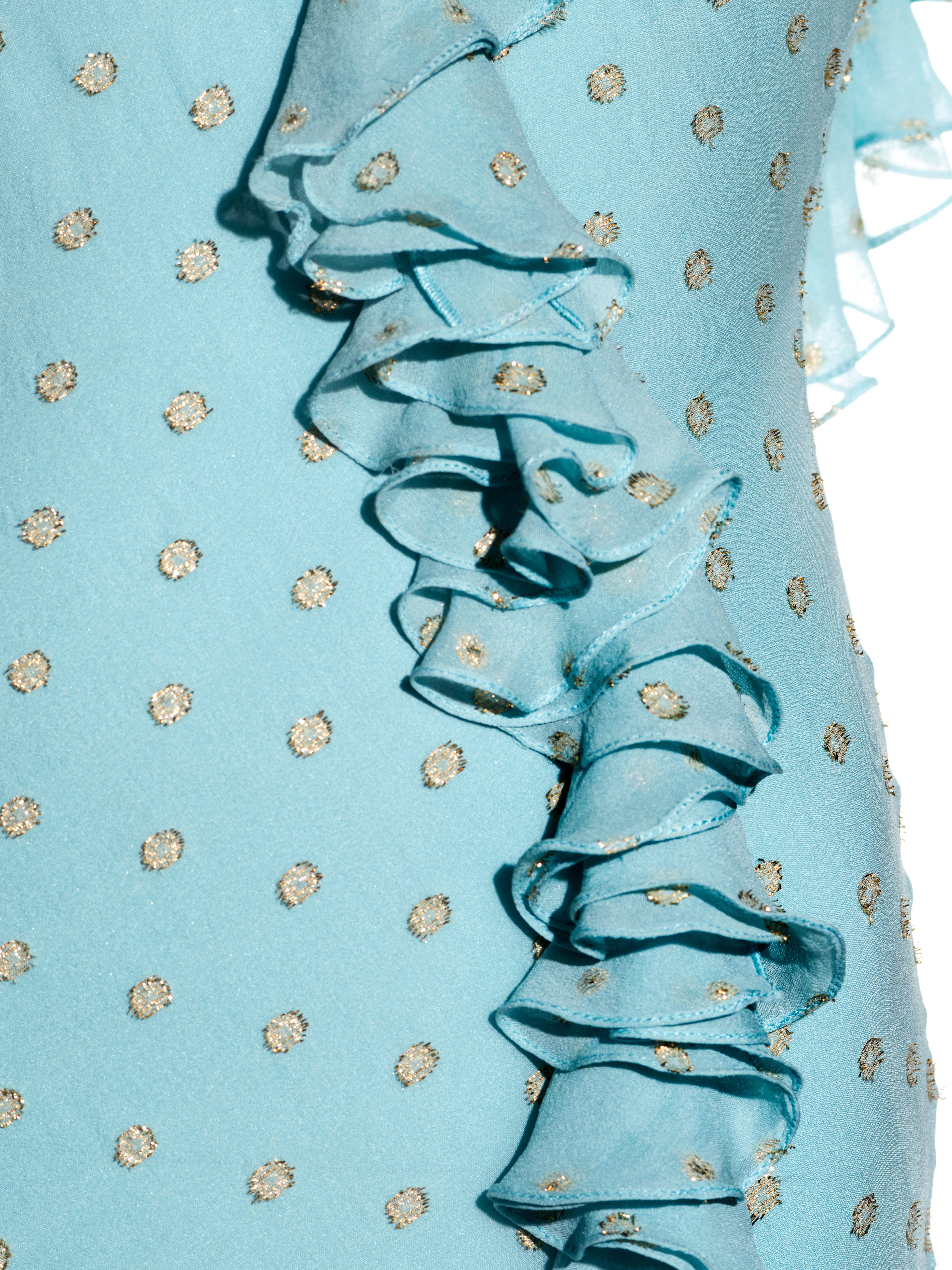 aqua chiffon layered ruffle gown