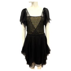 John Galliano Archival 2008 black silk chiffon cocktail dress