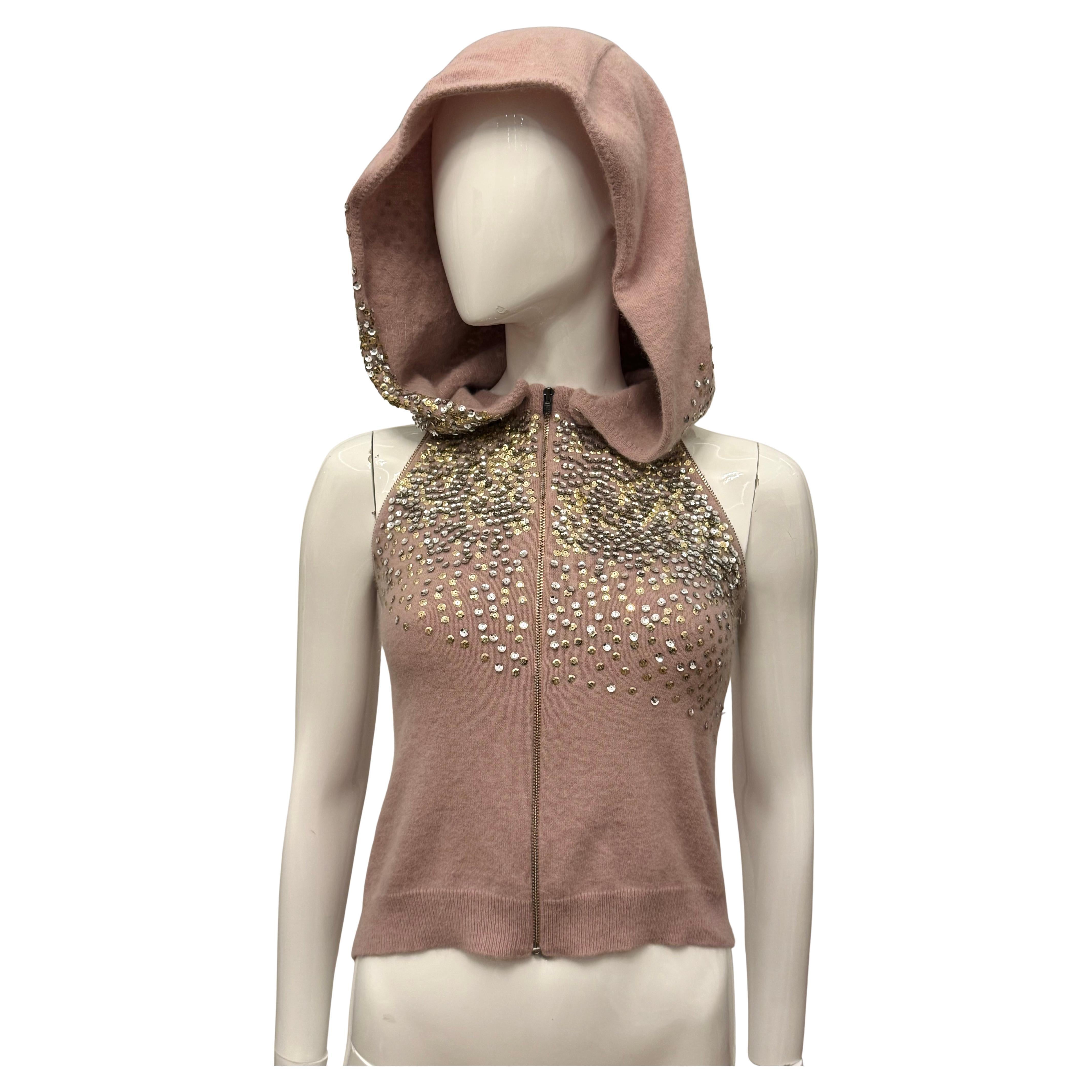 John Galliano archival F/W 2001 angora sequined vest with hood