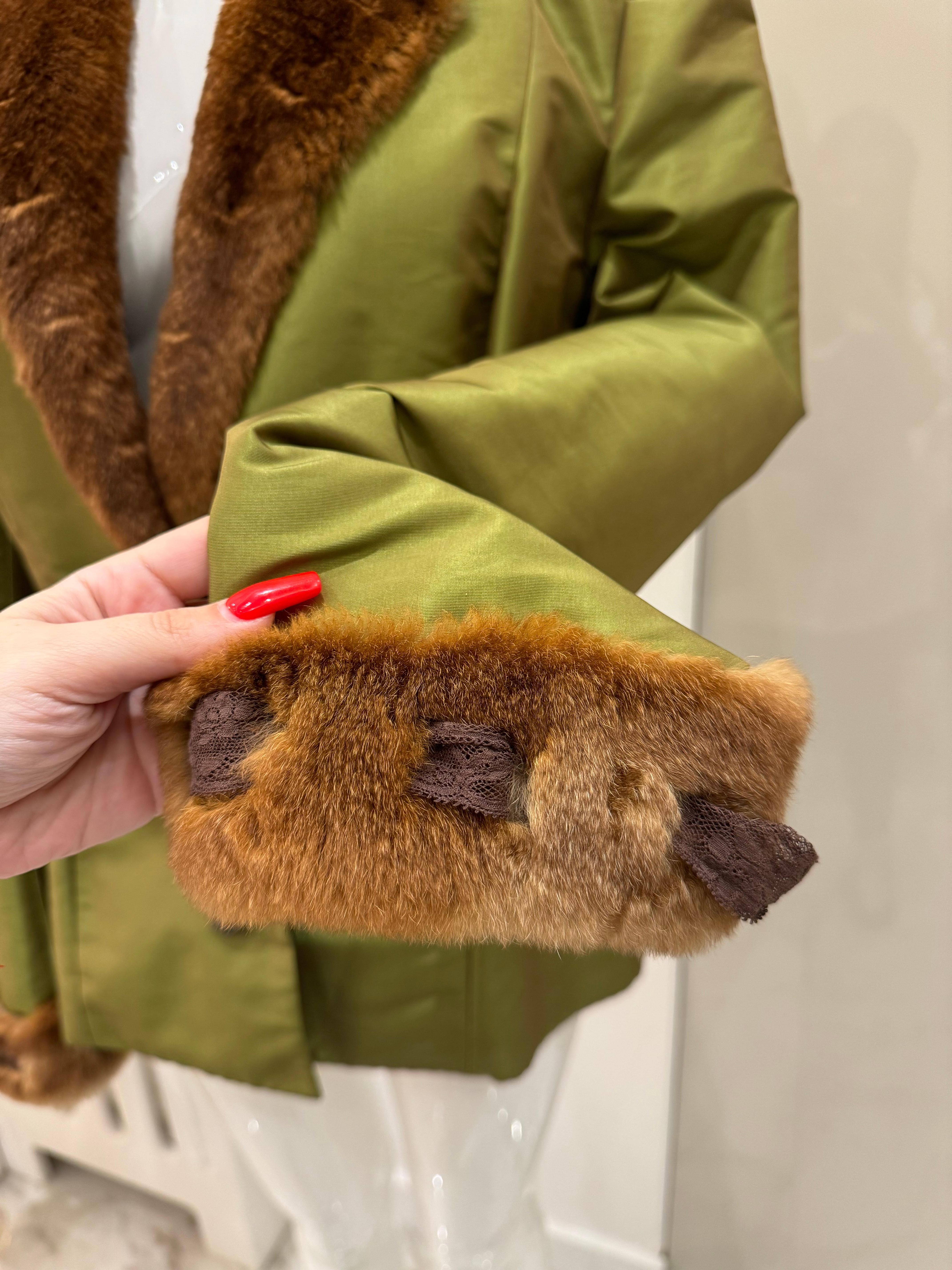 John Galliano archive Fall Winter 2001 jacket with Orilag fur and lace details, size 44 FR
