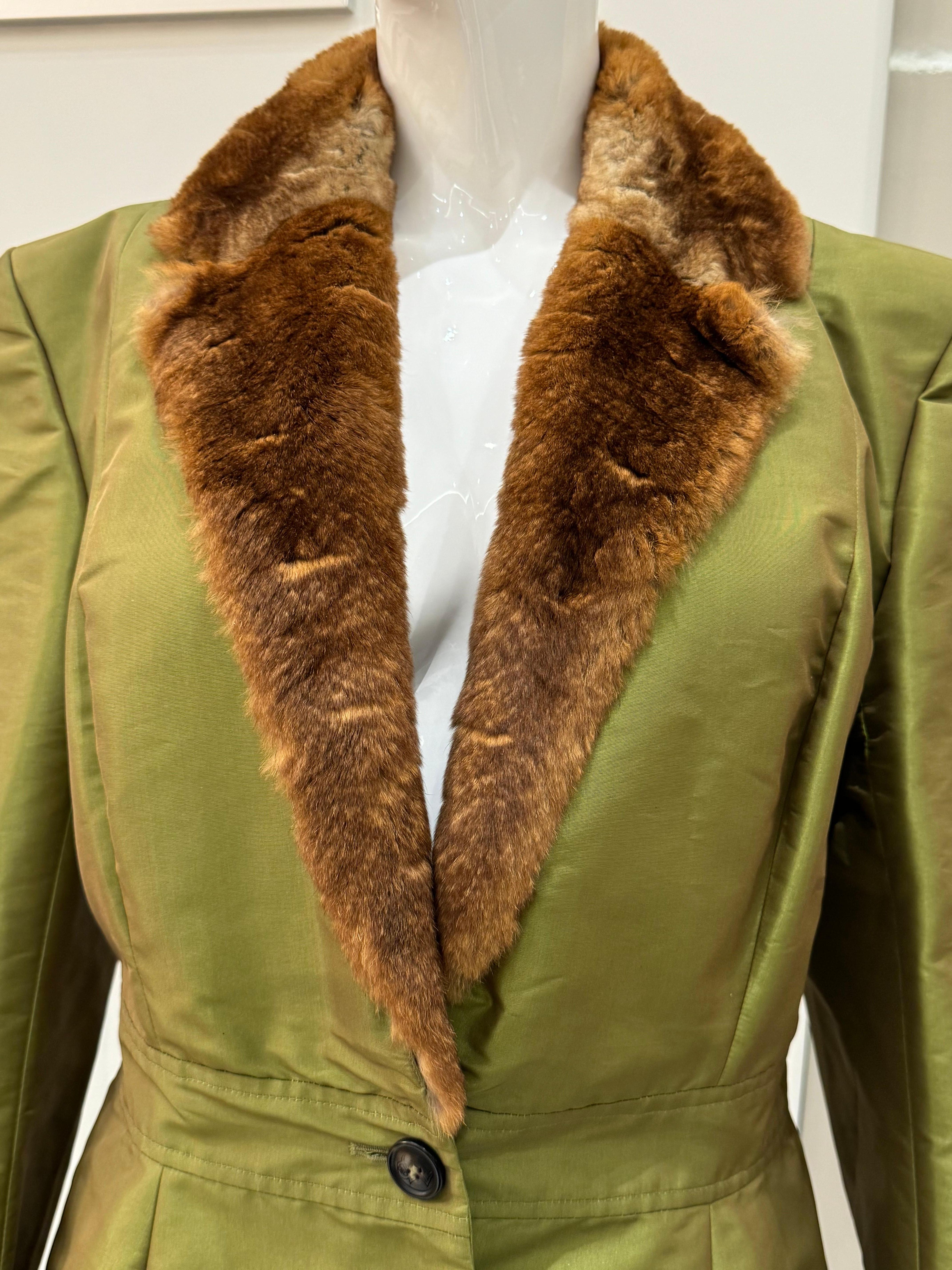 Brown John Galliano archives FW 2001 jacket with fur For Sale