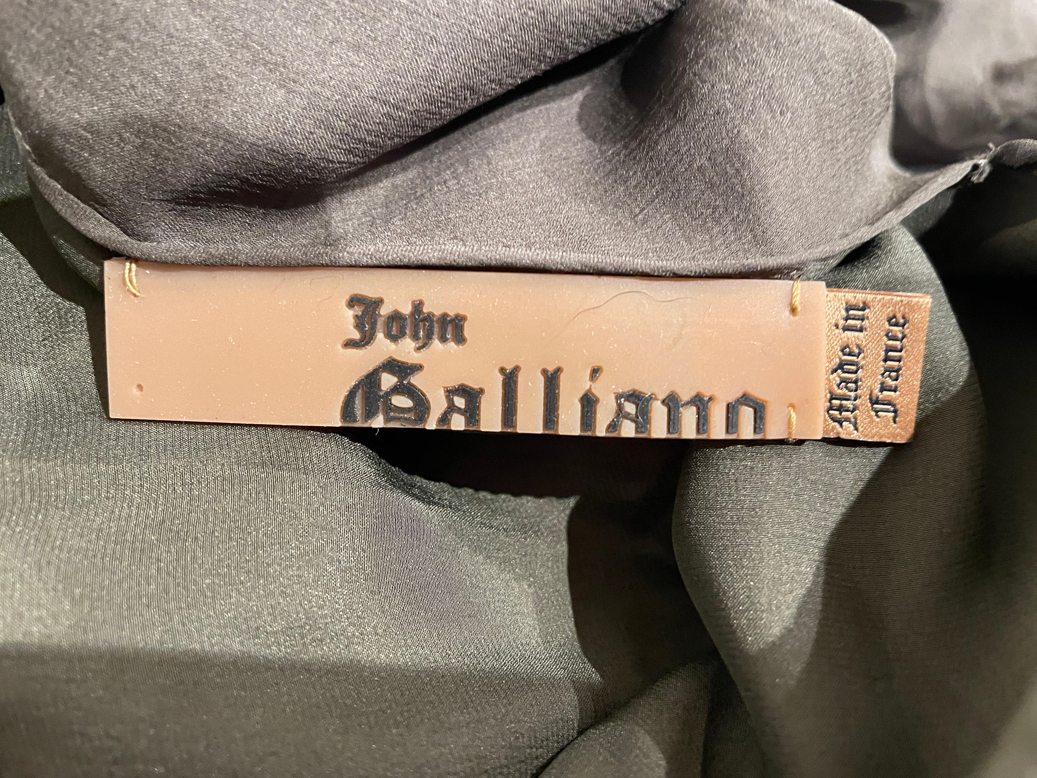 John Galliano Army Green Silk Ruffled Evening Dress with Dramatic Low Back 2
