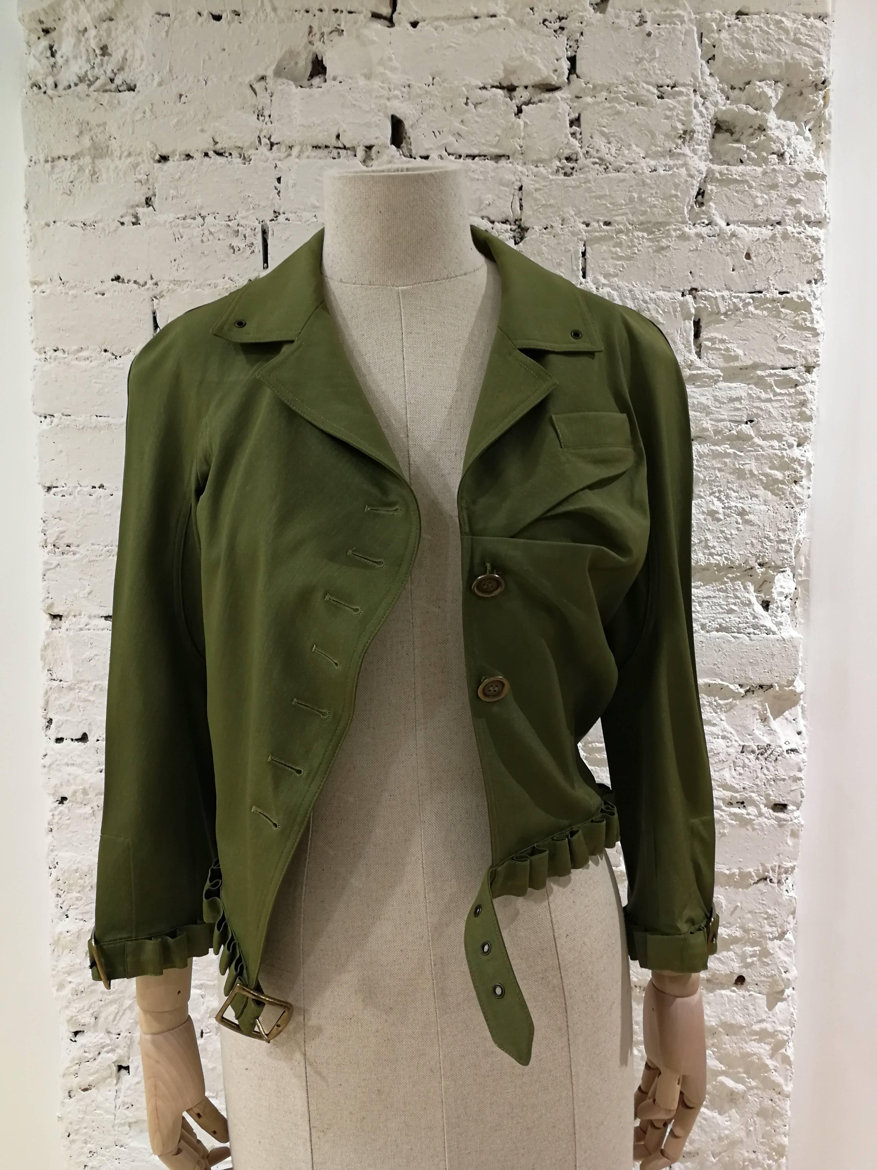 John Galliano Asymmetric Green Wool Jacket 6