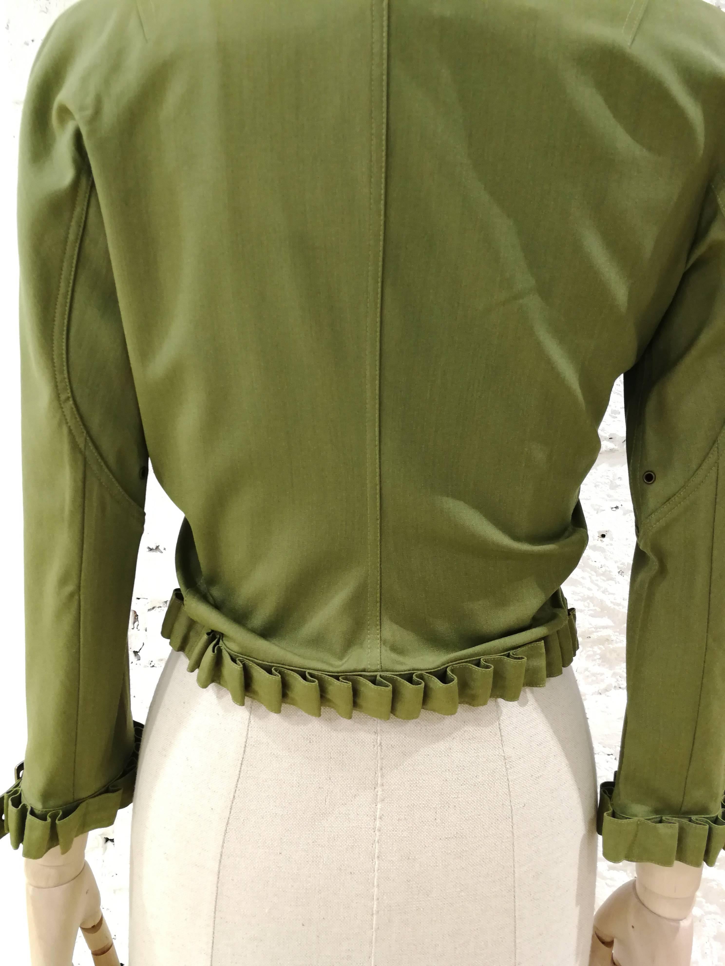 Brown John Galliano Asymmetric Green Wool Jacket