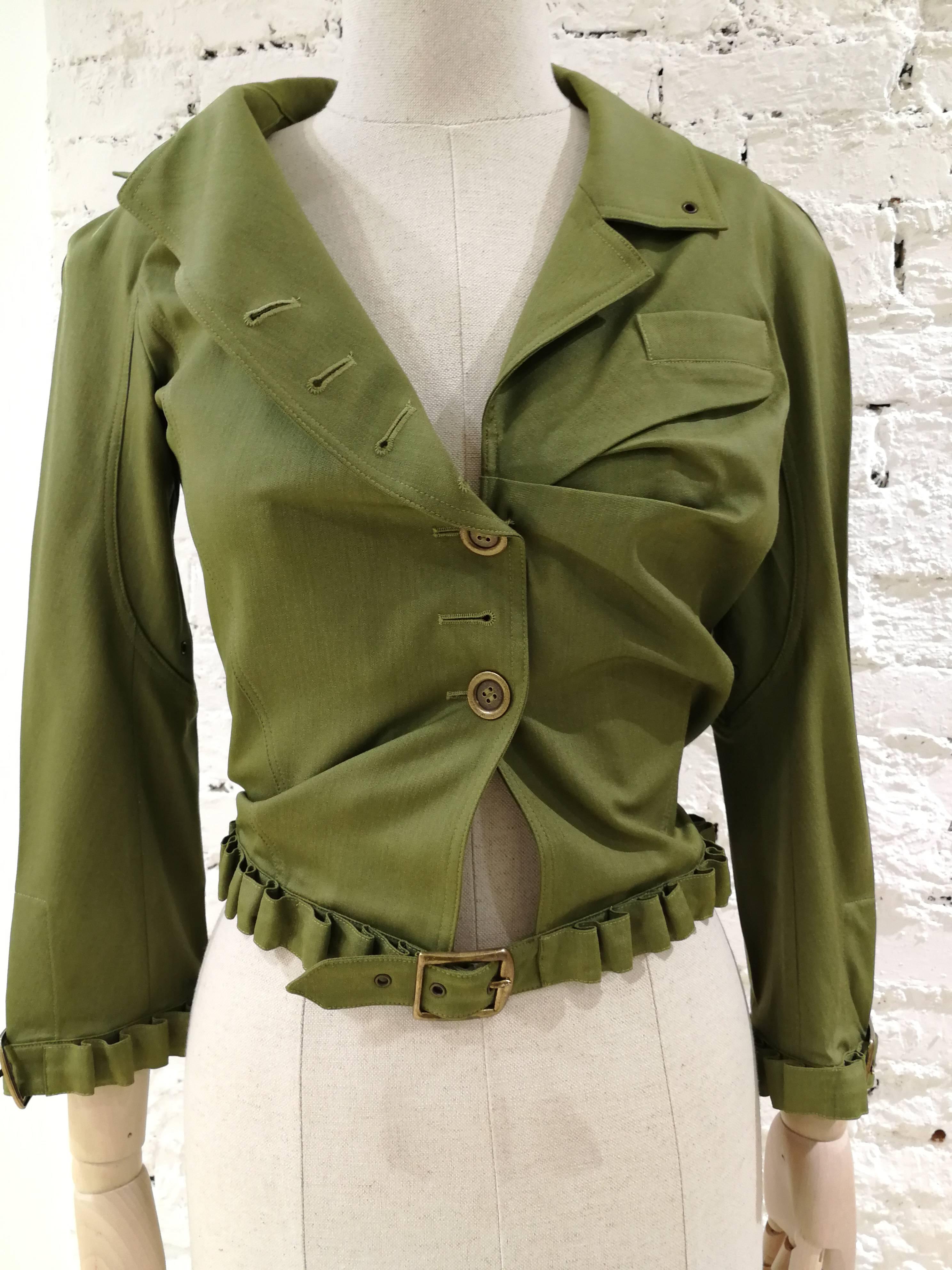 John Galliano Asymmetric Green Wool Jacket 2