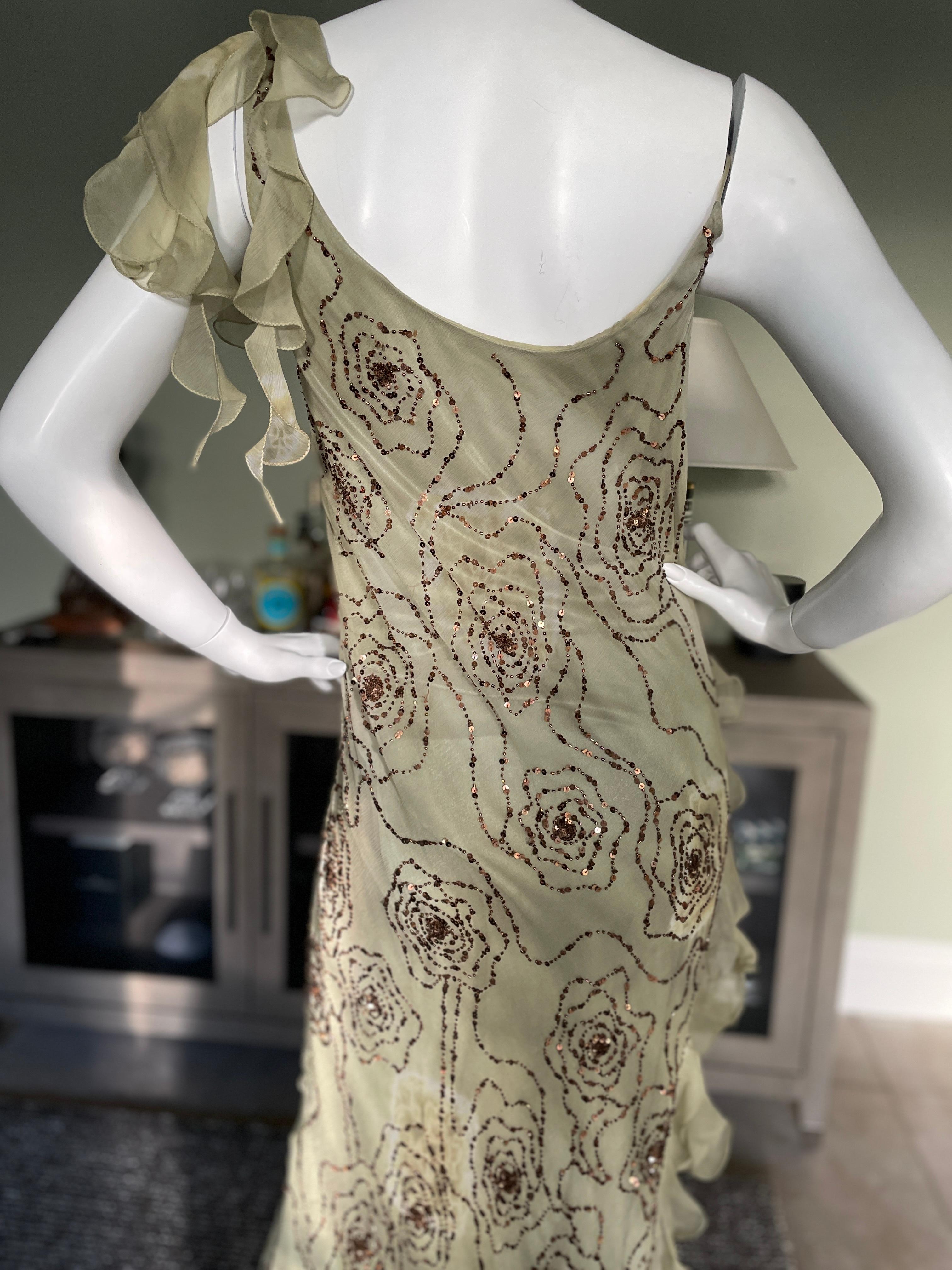 John Galliano (Atrributed) Bias Cut Ruffled Floral Bead Tie Dye Evening Dress For Sale 6