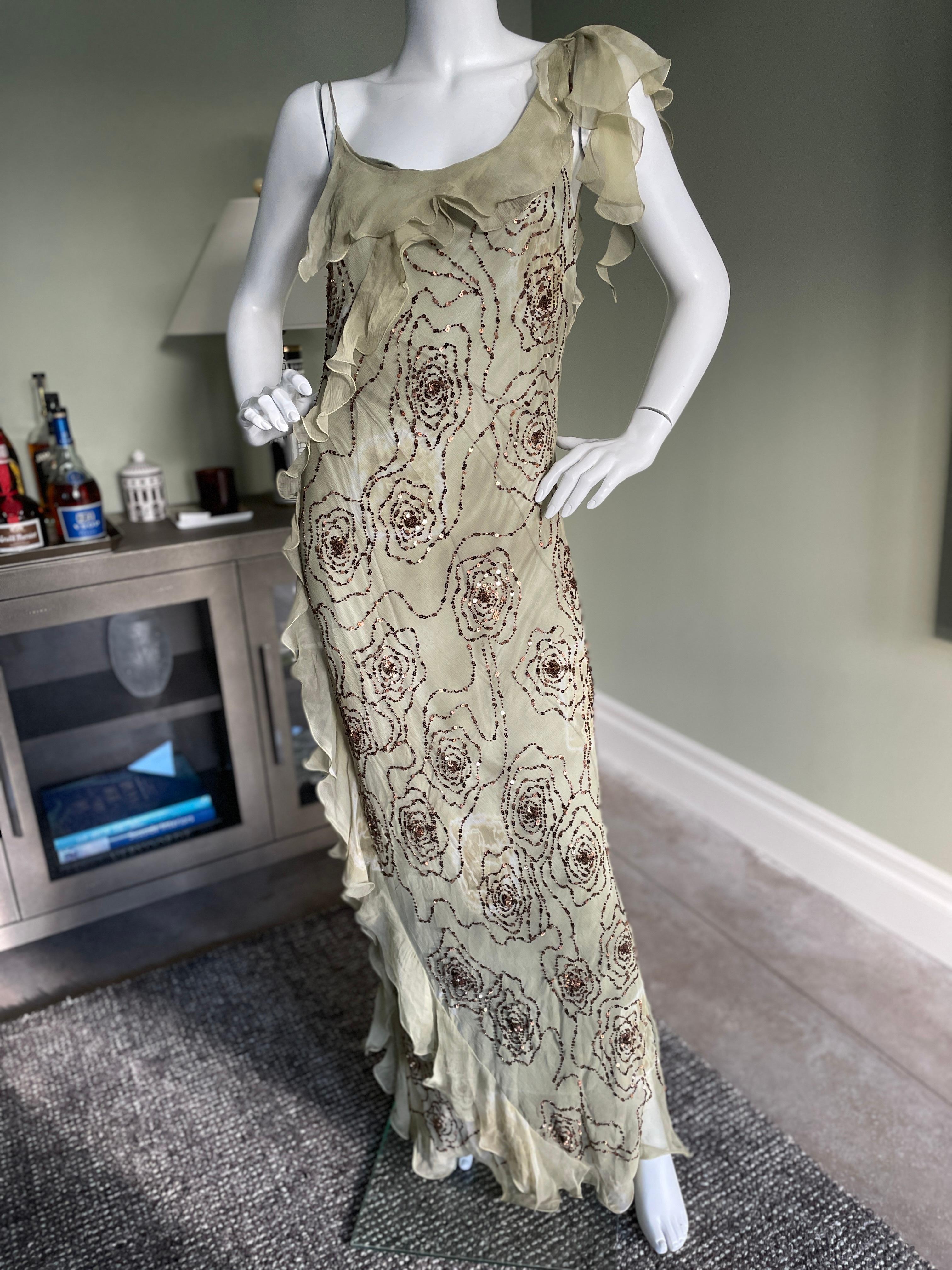 John Galliano (Atrributed) Bias Cut Ruffled Tie Dye Evening Dress with Floral Beading
Beautiful bias cut tie dye evening dress with ruffle trim and floral bead overlay.
This came to me as Galliano or Dior/Galliano from a collector but with no tags.
