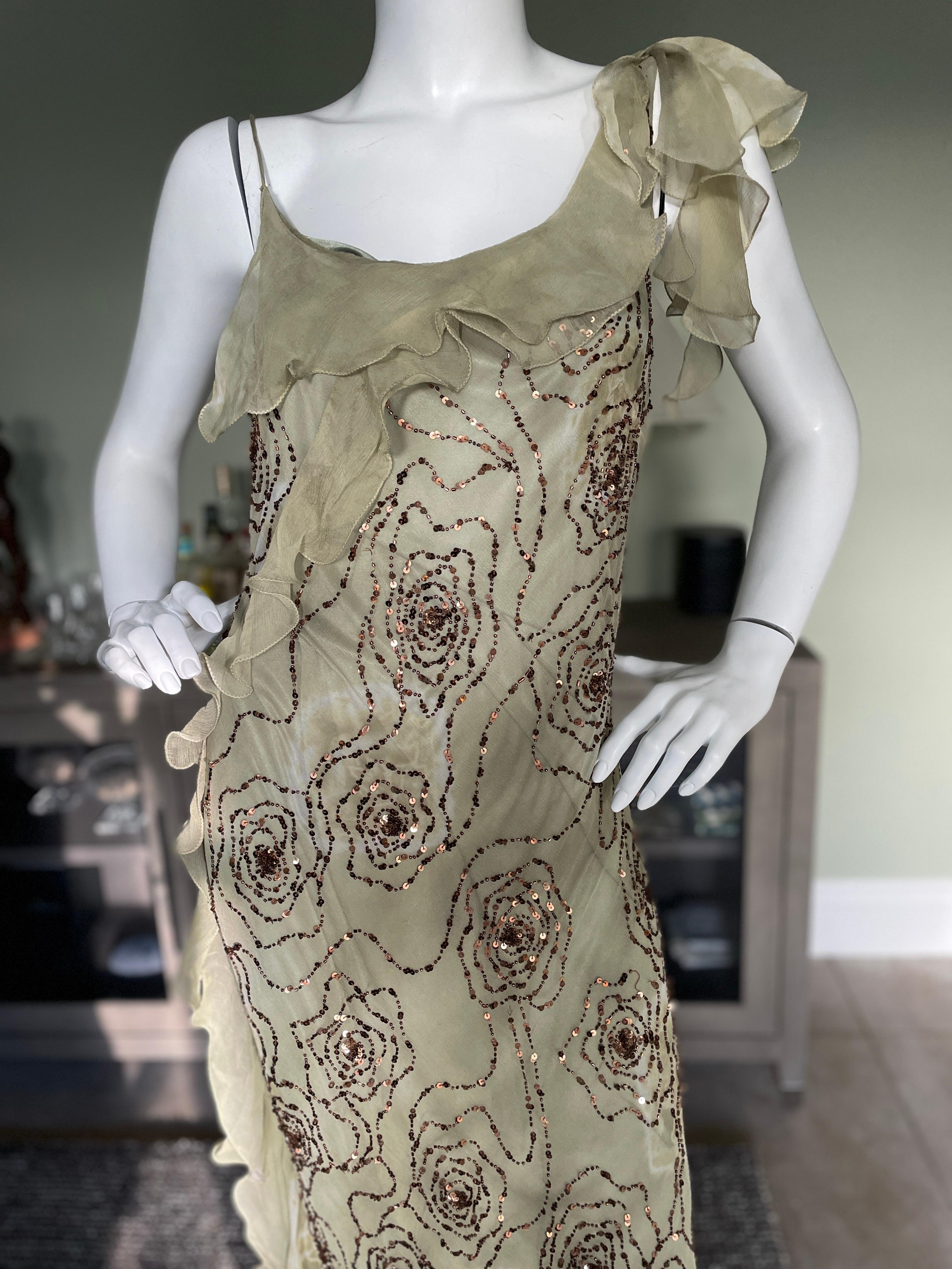 John Galliano (Atrributed) Bias Cut Ruffled Floral Bead Tie Dye Evening Dress For Sale 1