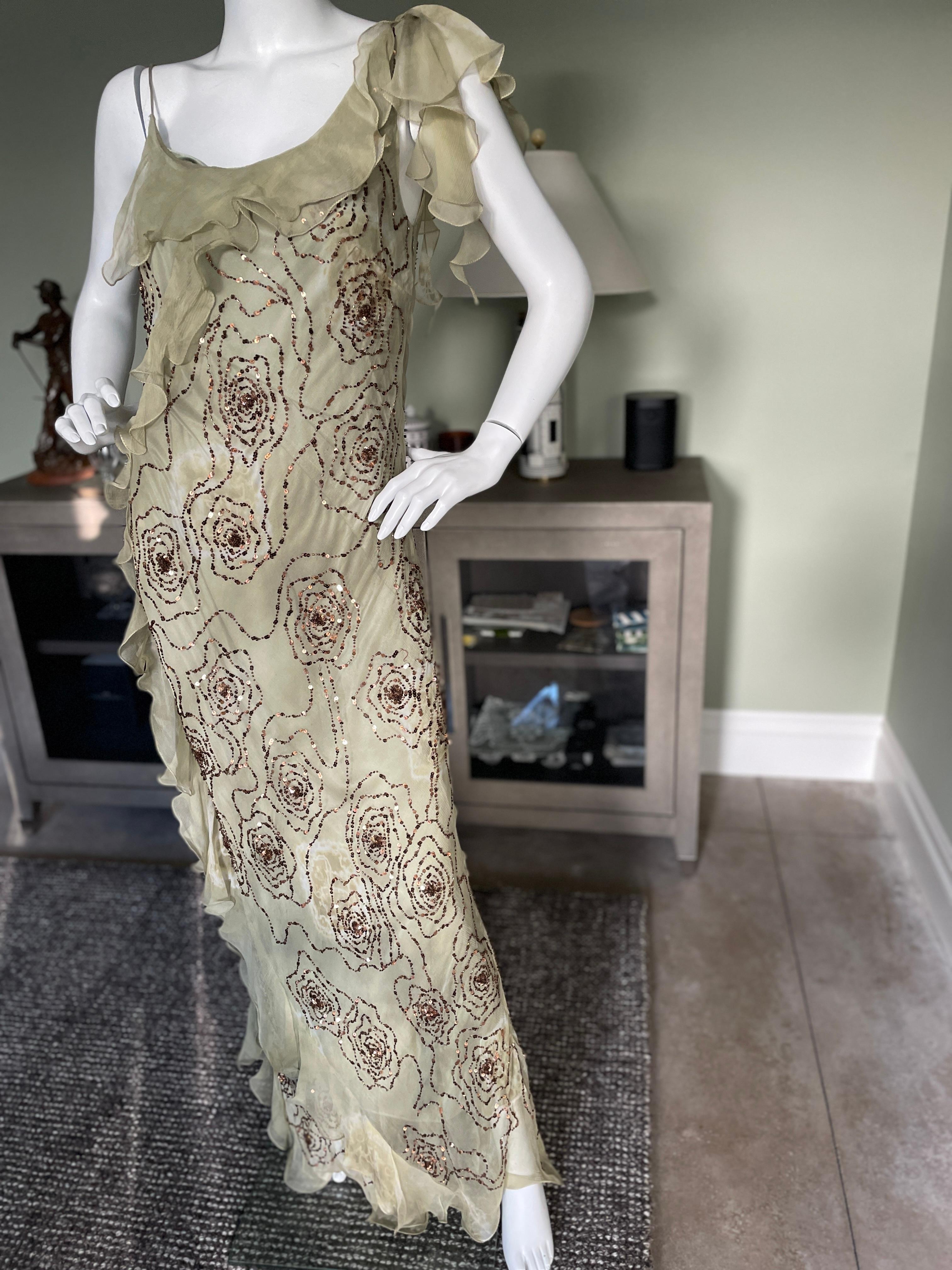 John Galliano (Atrributed) Bias Cut Ruffled Floral Bead Tie Dye Evening Dress For Sale 2