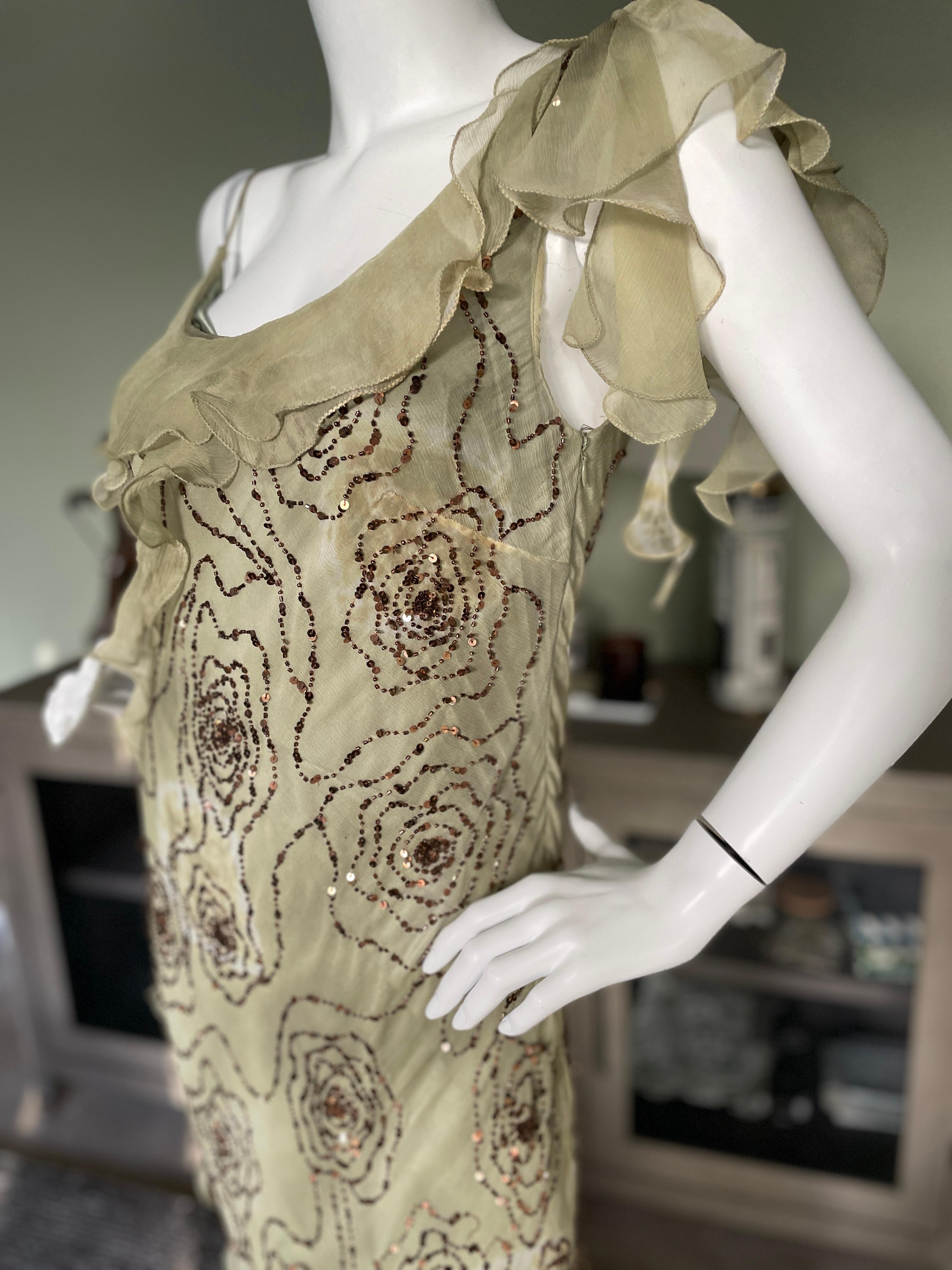 John Galliano (Atrributed) Bias Cut Ruffled Floral Bead Tie Dye Evening Dress For Sale 3