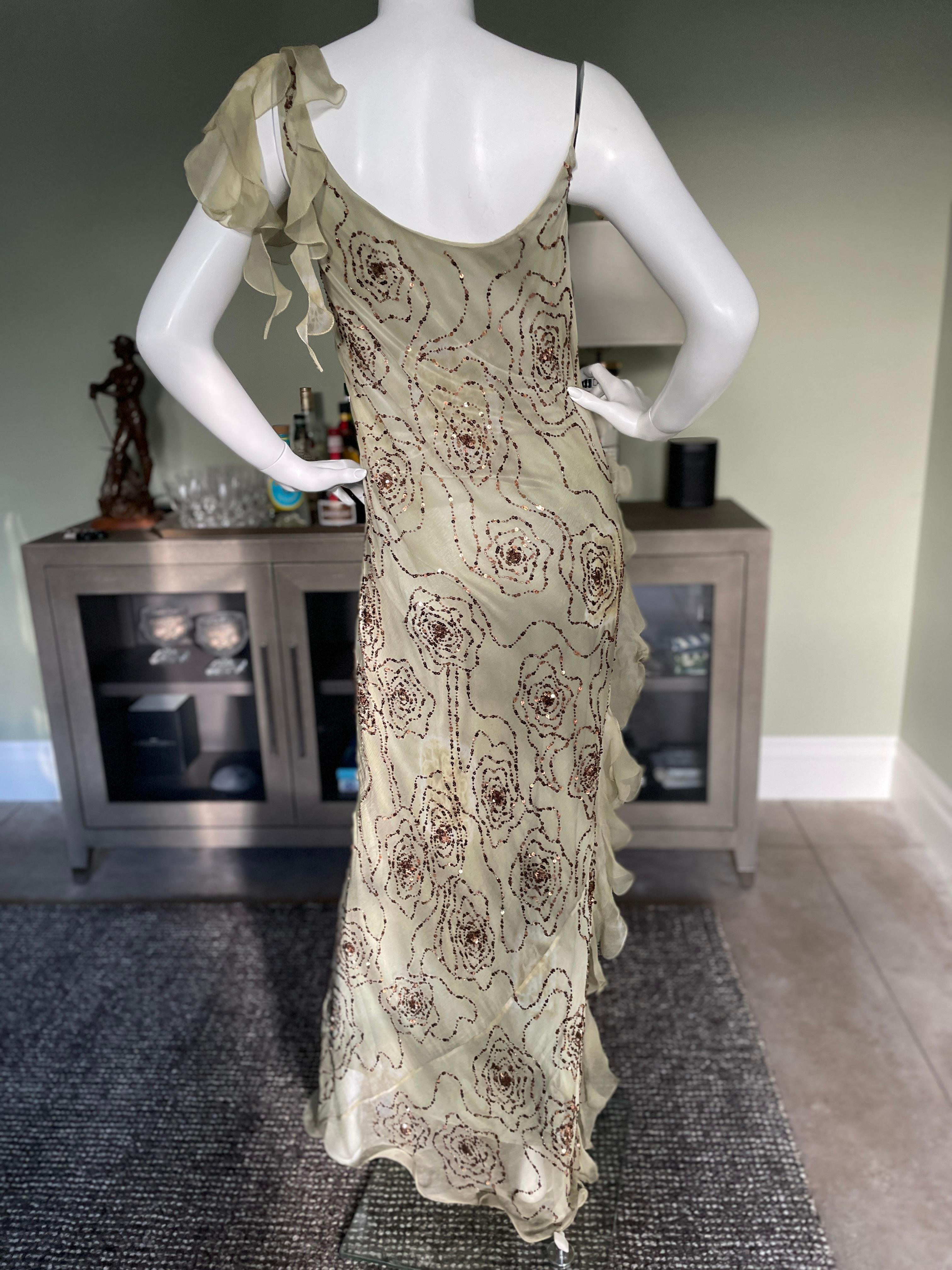 John Galliano (Atrributed) Bias Cut Ruffled Floral Bead Tie Dye Evening Dress For Sale 4