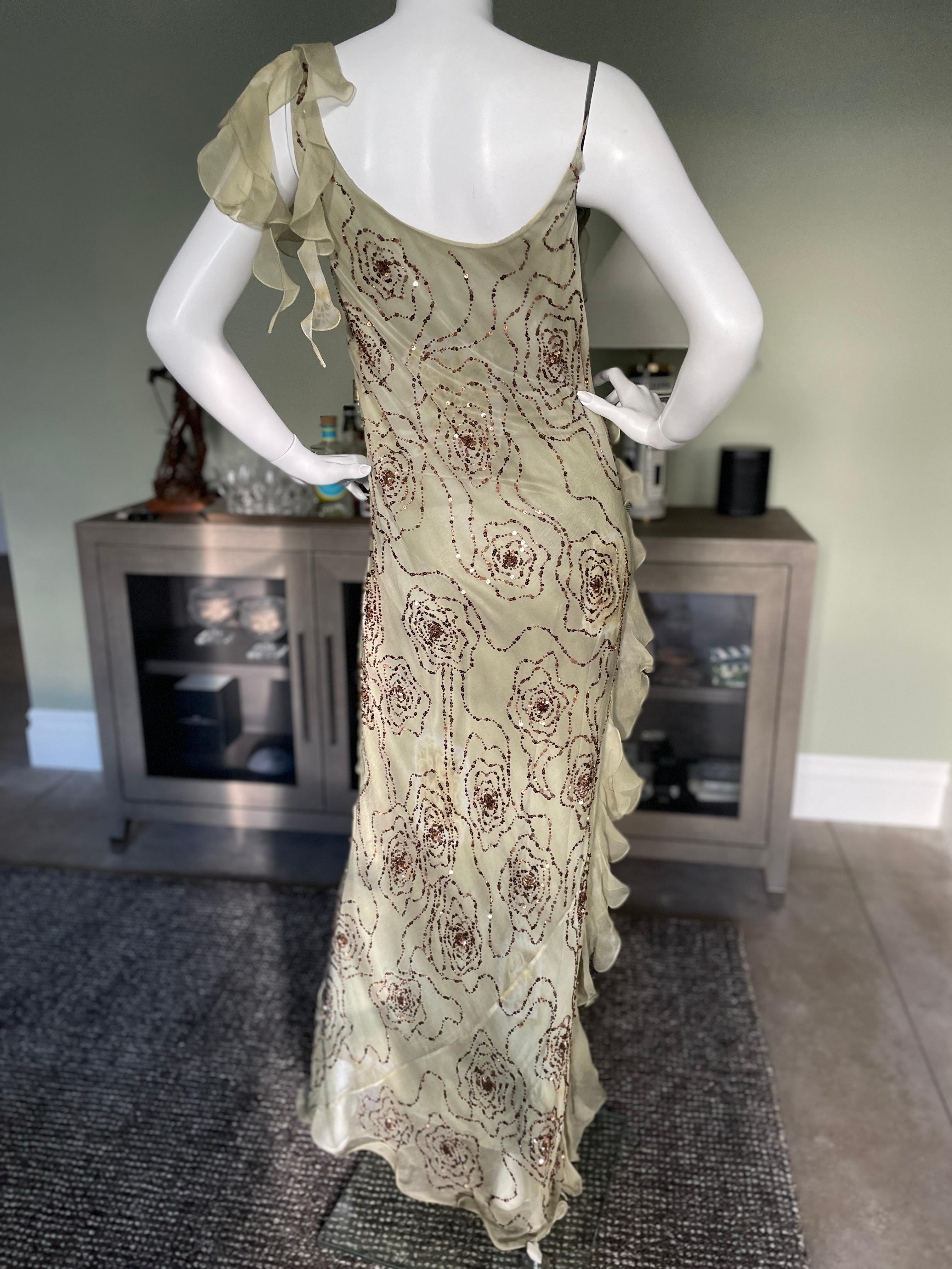 John Galliano (Atrributed) Bias Cut Ruffled Floral Bead Tie Dye Evening Dress For Sale 5