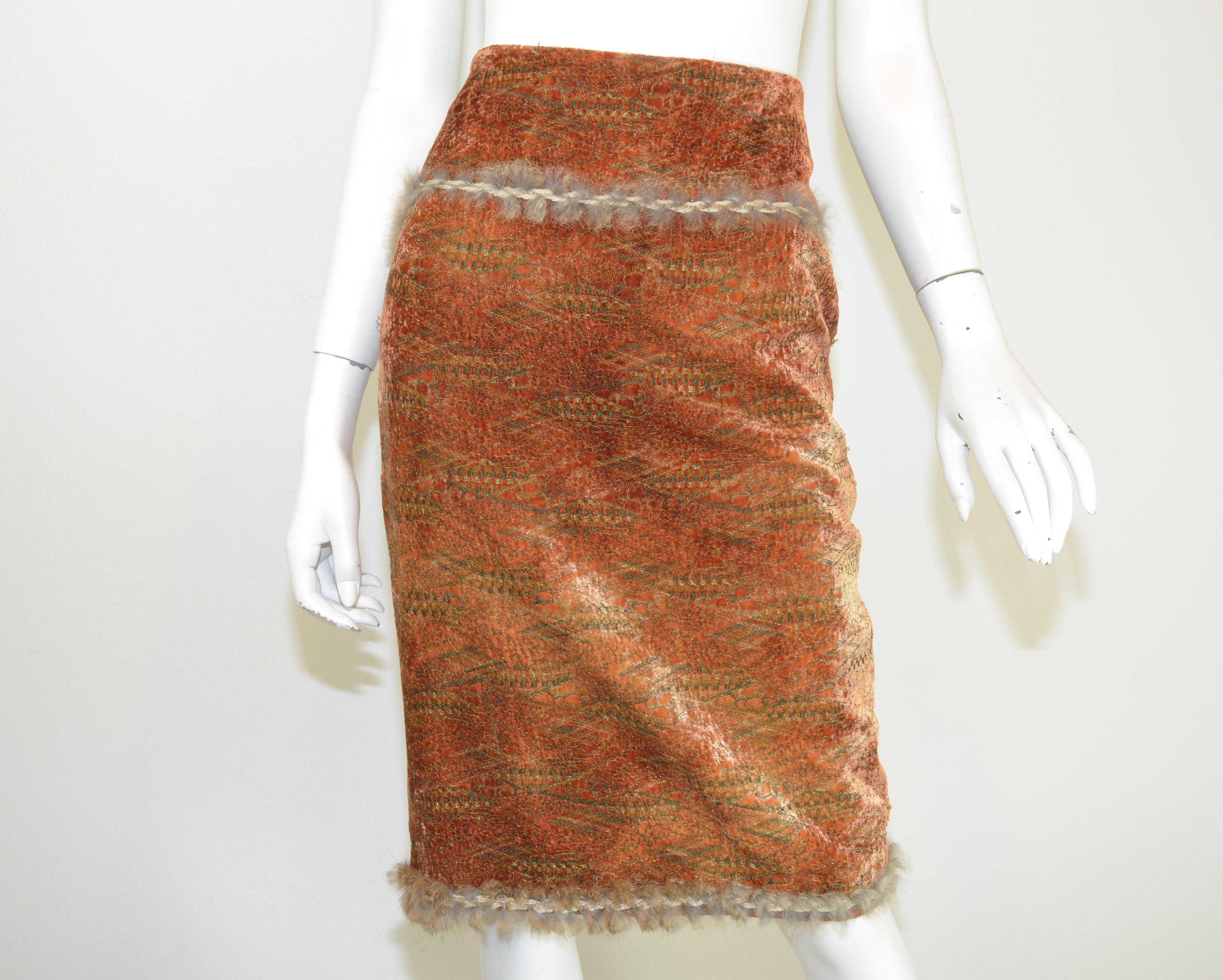 John Galliano Auburn Knit Velvet Skirt and Jacket Set with Lapin Trim 5