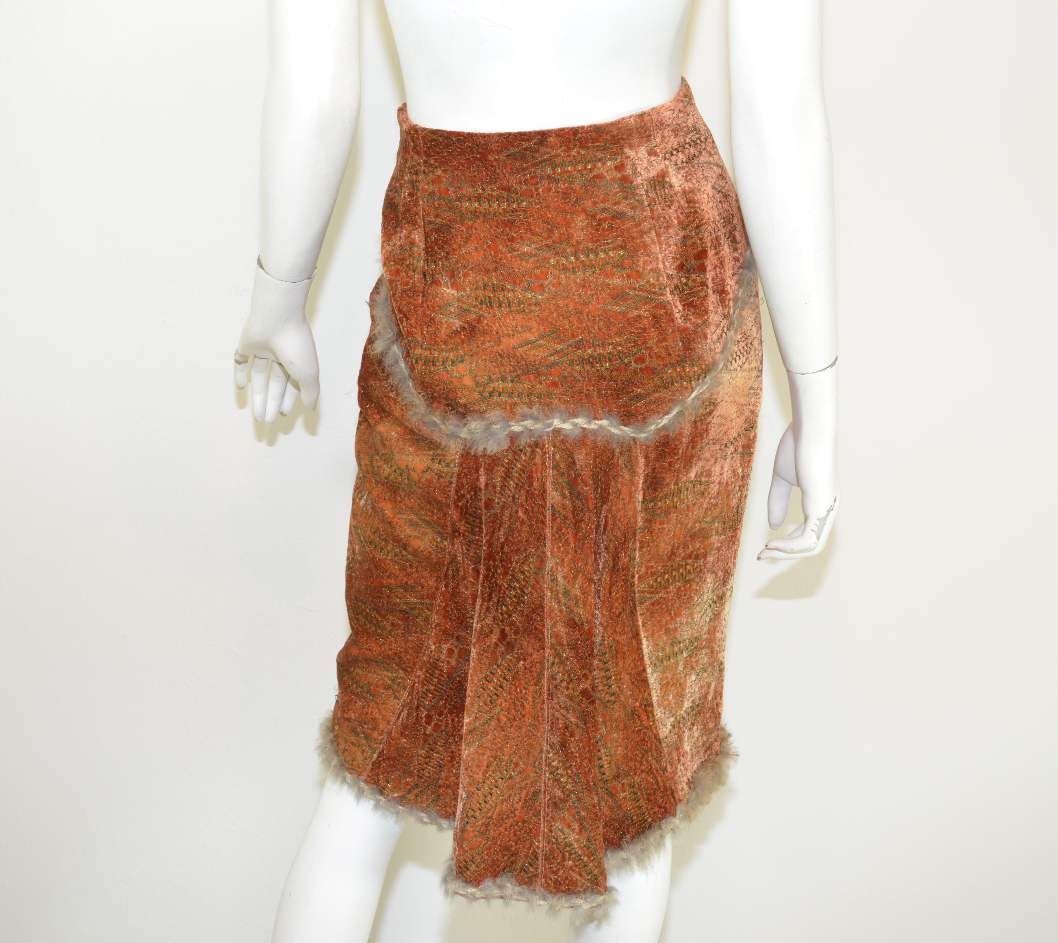John Galliano Auburn Knit Velvet Skirt and Jacket Set with Lapin Trim 2