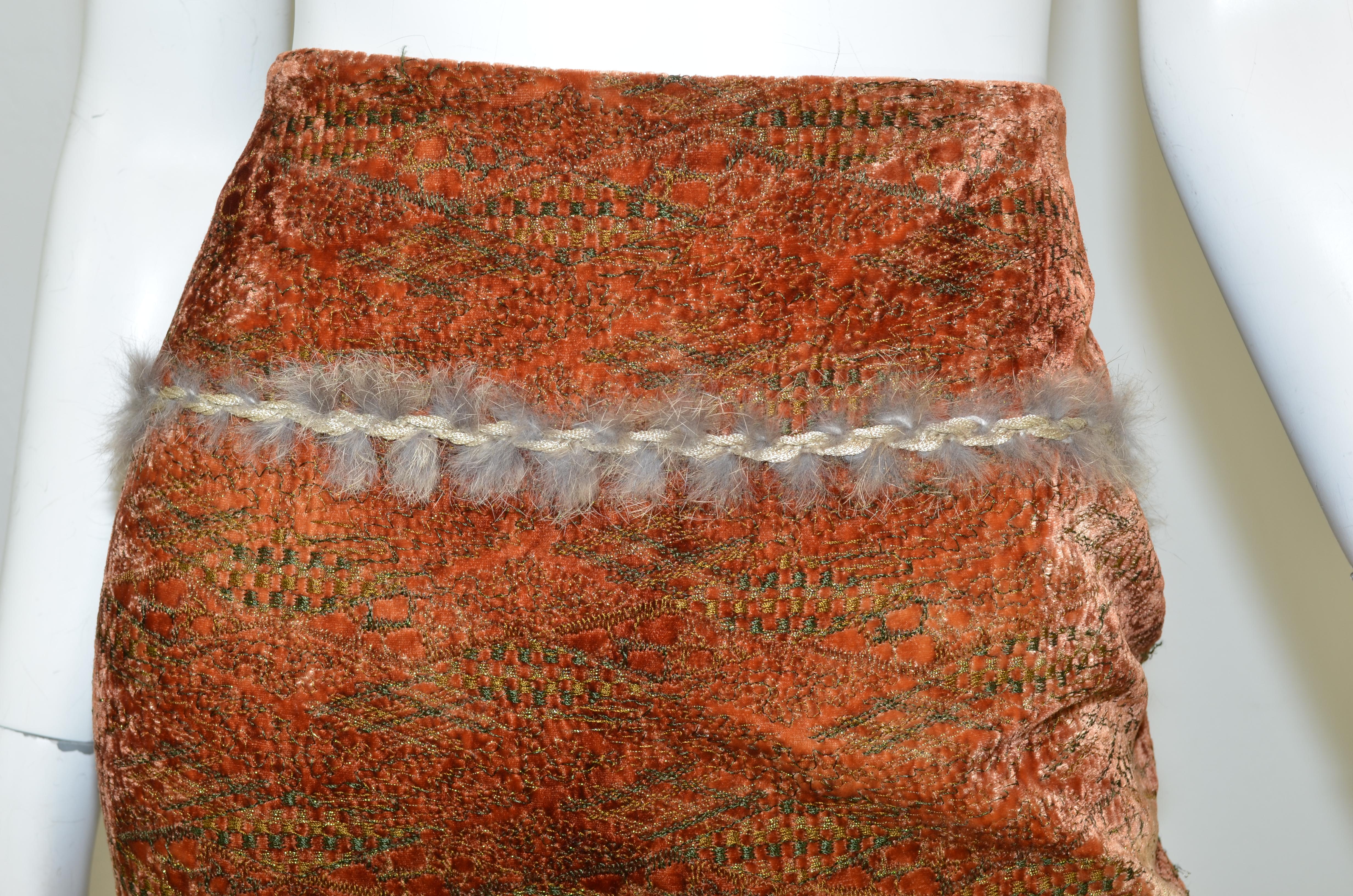 John Galliano Auburn Knit Velvet Skirt and Jacket Set with Lapin Trim 3