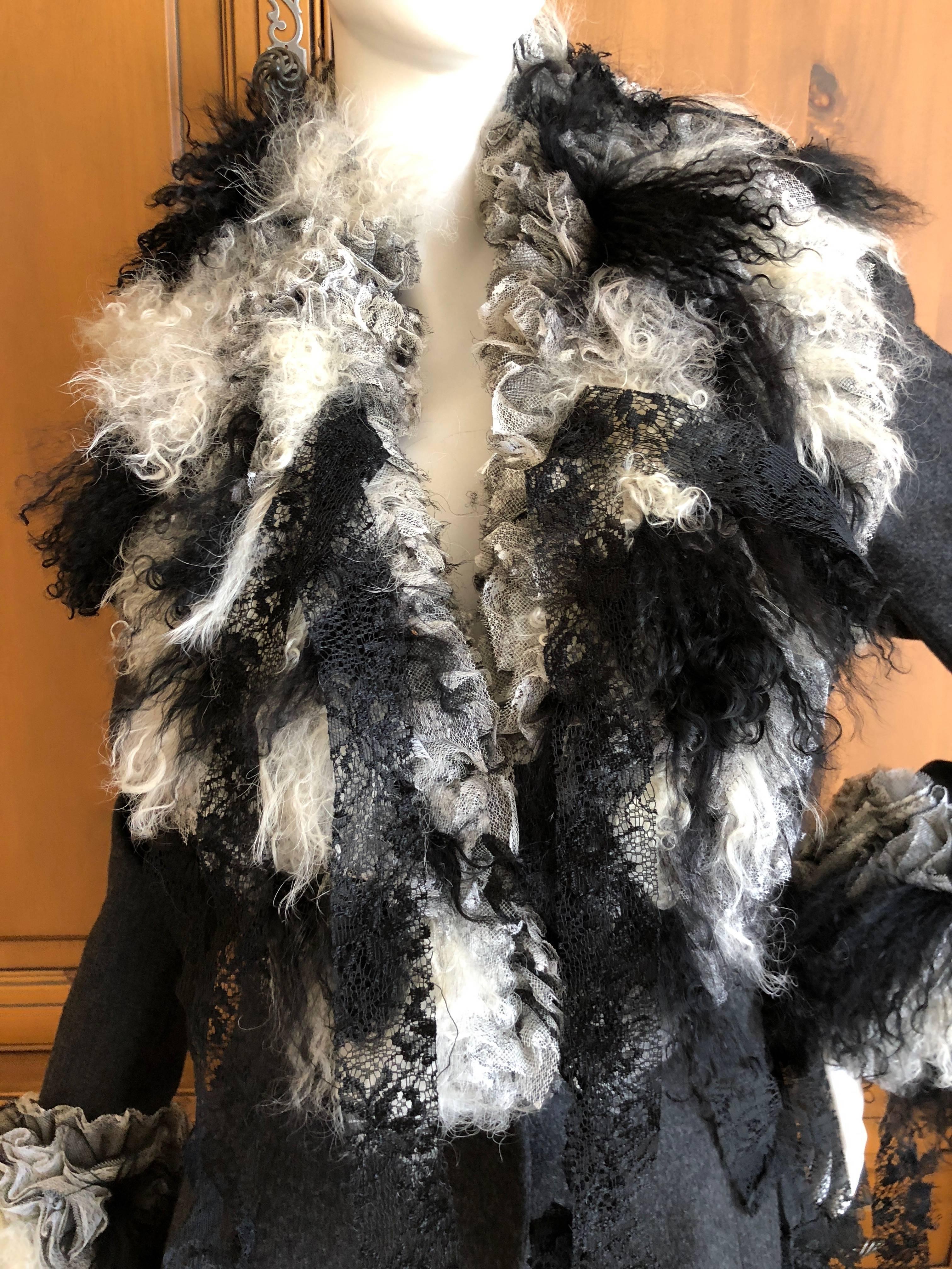 John Galliano Autumn 1995 Jacket w Detachable Elizabethan Ruffle Lace Fur Collar For Sale 1