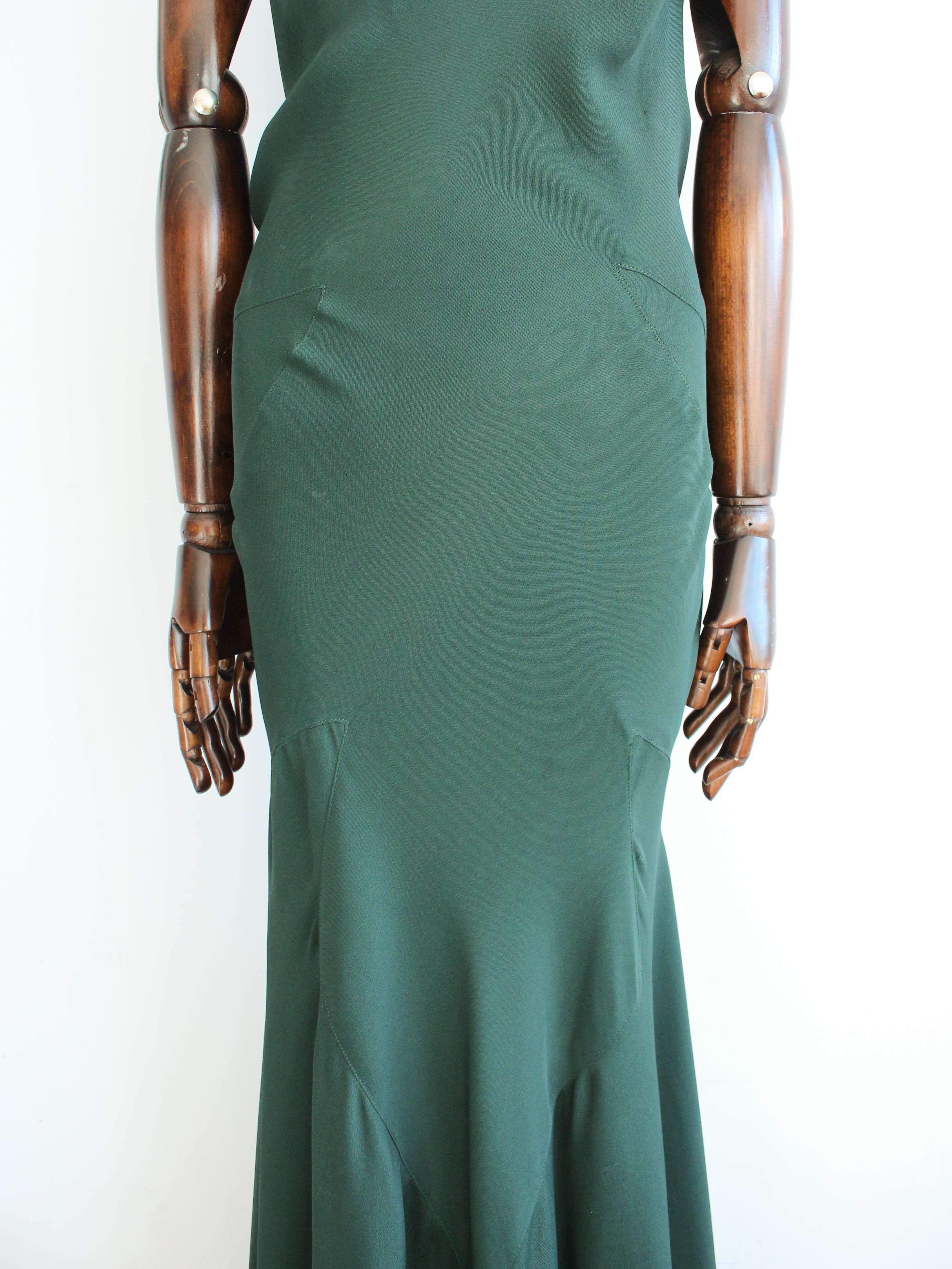 John Galliano Autumn/Winter 1988 ‘Hairclips’ Bottle Green Bias Cut Crêpe Gown 8