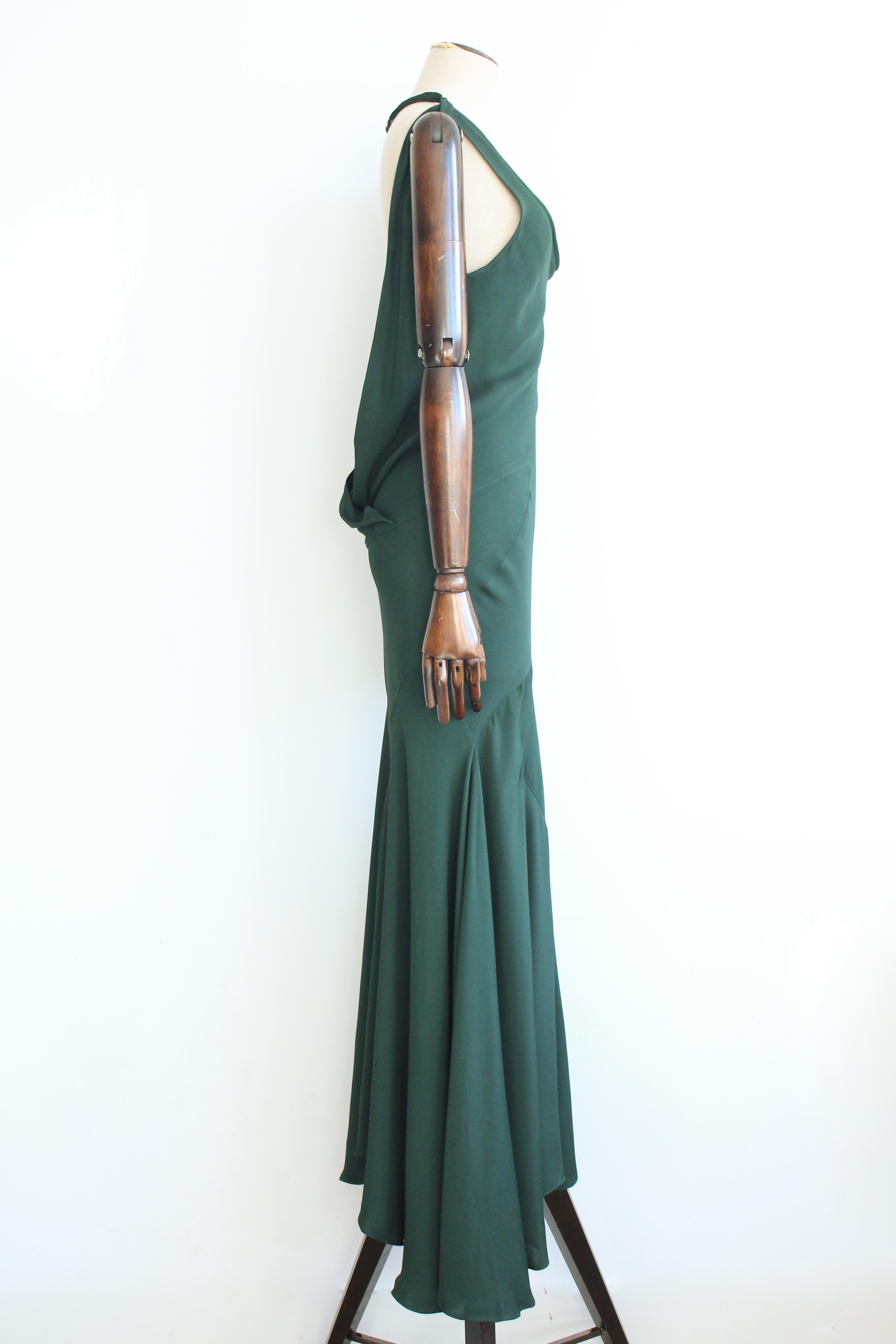 John Galliano Autumn/Winter 1988 ‘Hairclips’ Bottle Green Bias Cut Crêpe Gown In Fair Condition In Manchester, GB