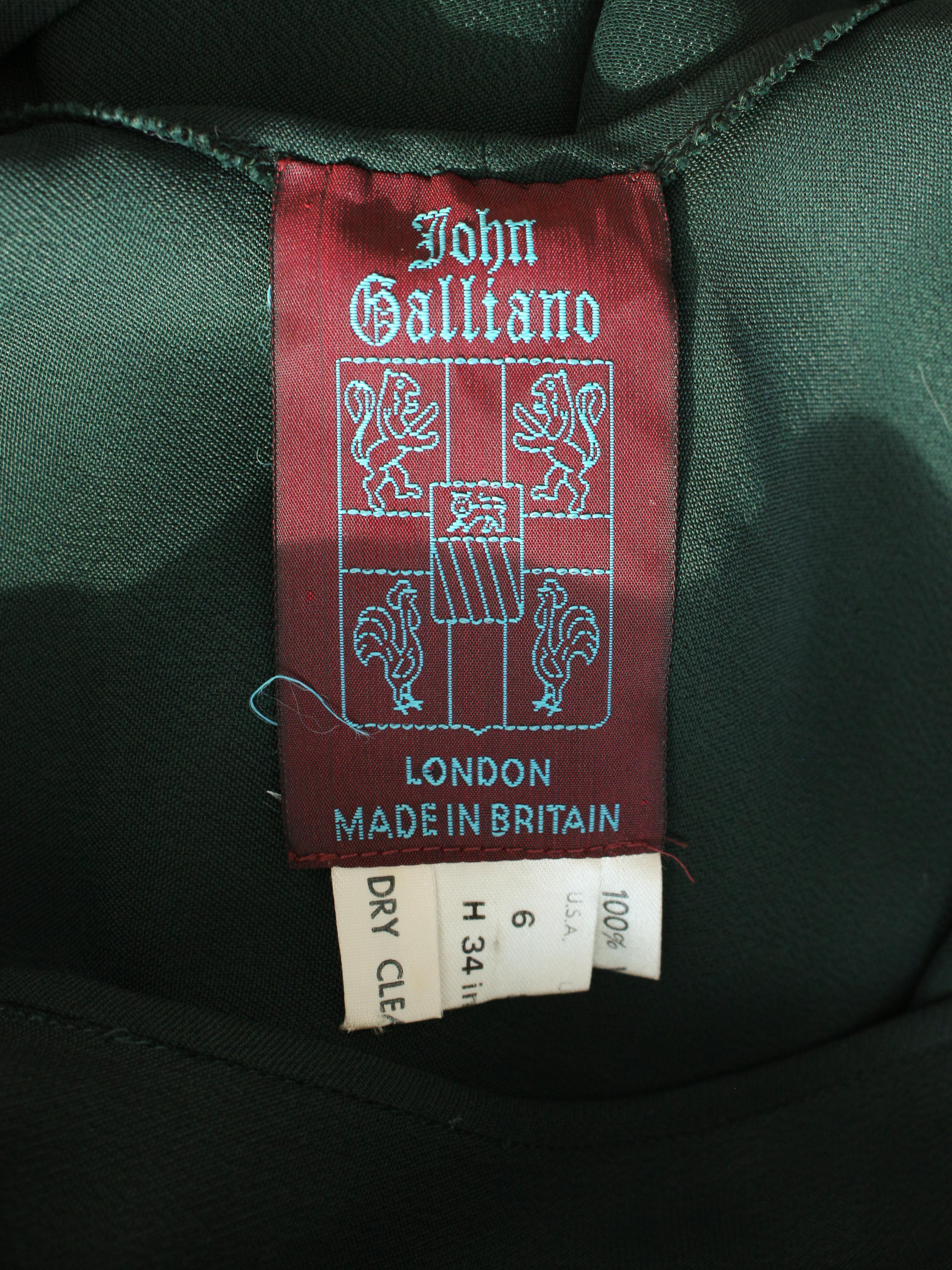 John Galliano Autumn/Winter 1988 ‘Hairclips’ Bottle Green Bias Cut Crêpe Gown 1