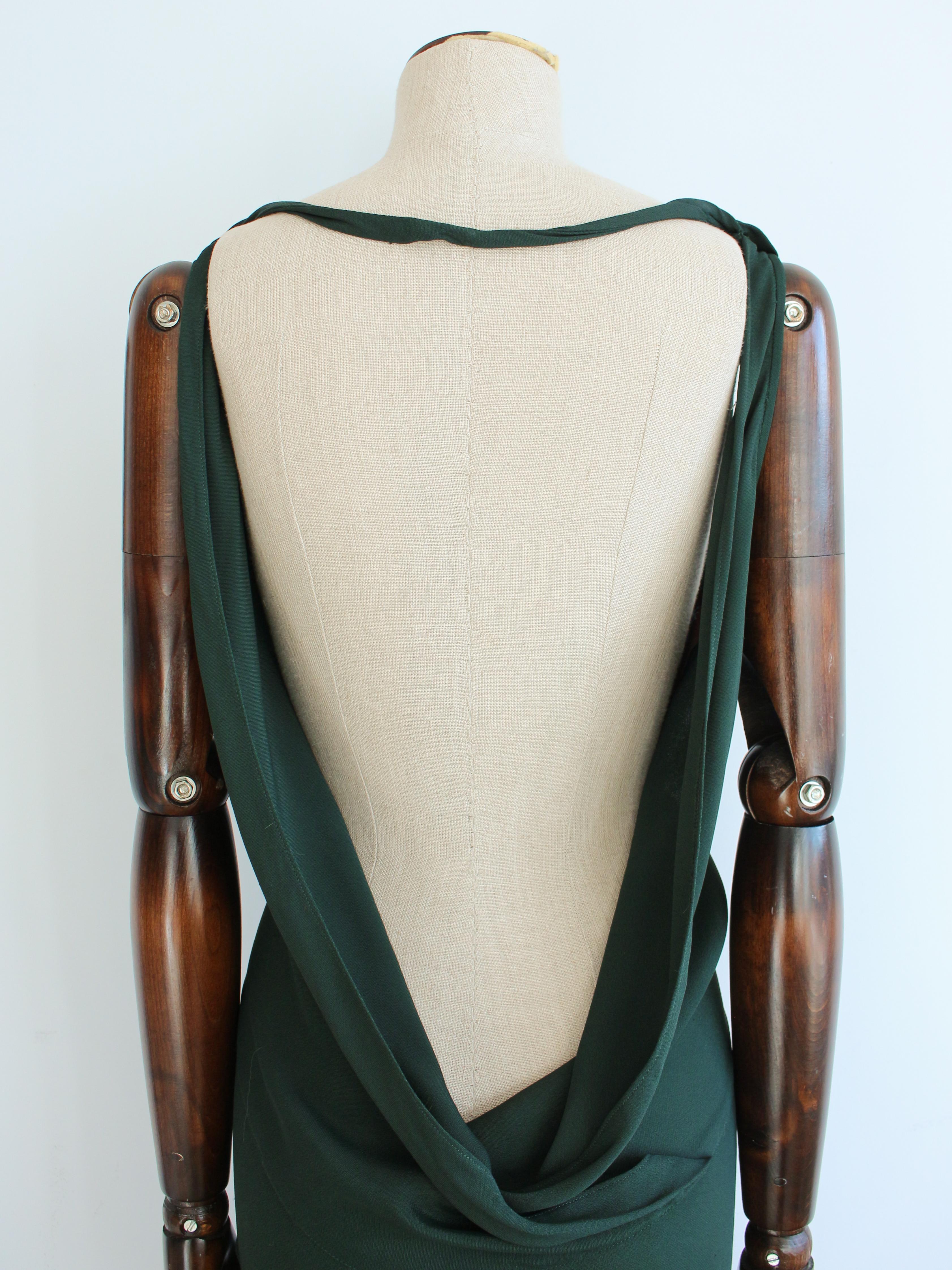 John Galliano Autumn/Winter 1988 ‘Hairclips’ Bottle Green Bias Cut Crêpe Gown 2