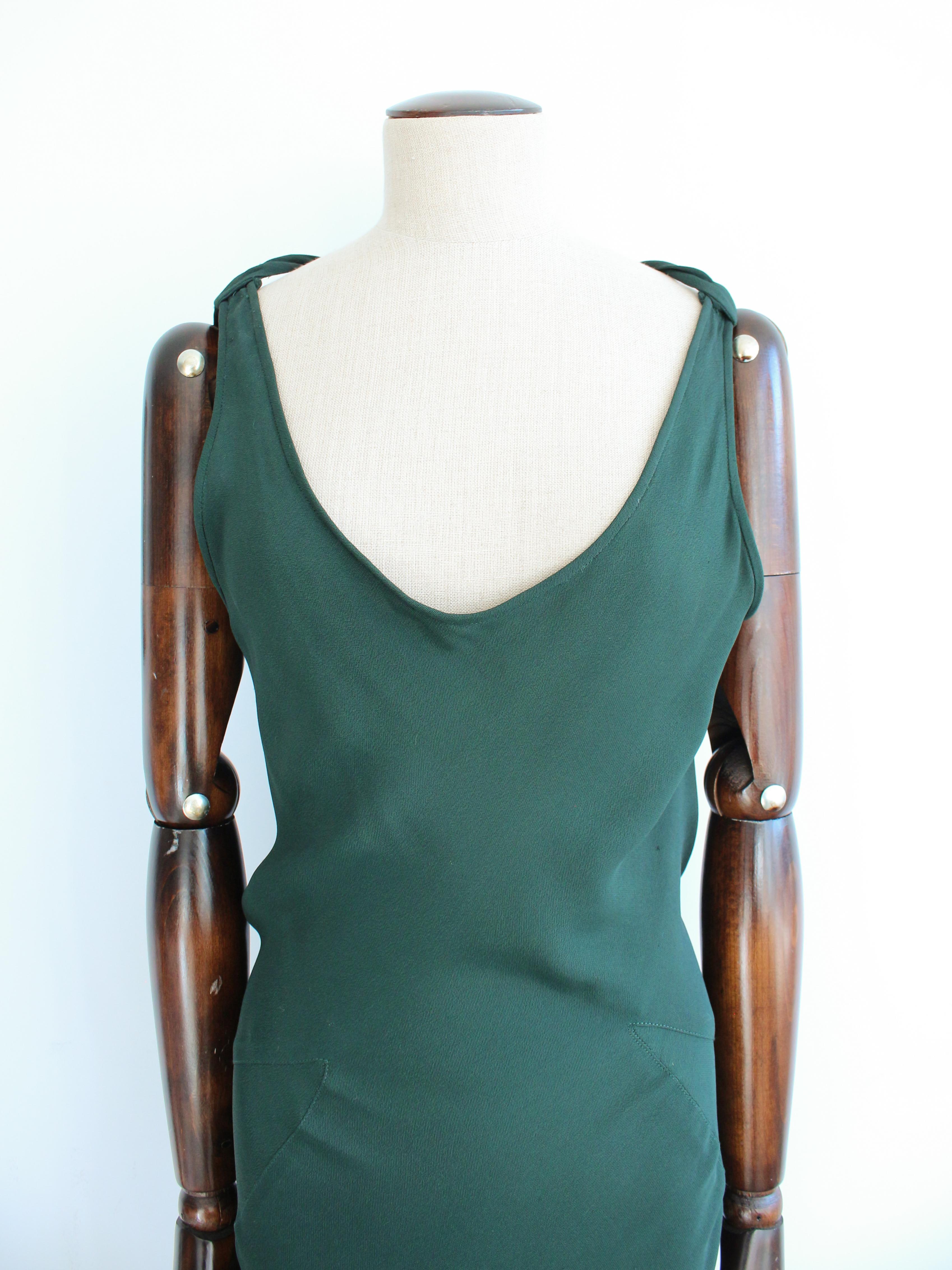 John Galliano Autumn/Winter 1988 ‘Hairclips’ Bottle Green Bias Cut Crêpe Gown 3