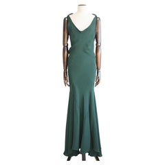 John Galliano Autumn/Winter 1988 ‘Hairclips’ Bottle Green Bias Cut Crêpe Gown