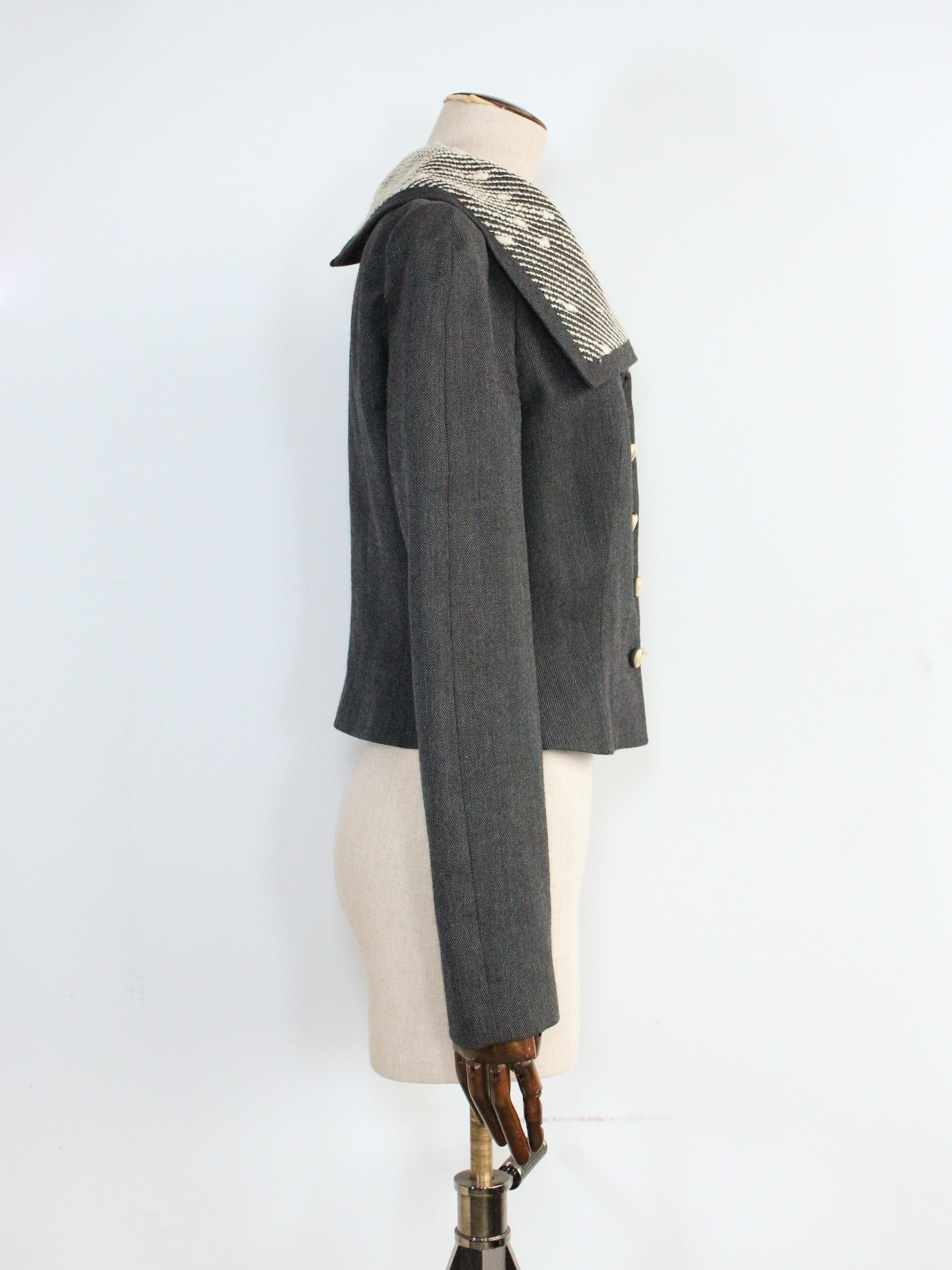 John Galliano Otoño/Invierno 1999 Chaqueta de lana con cuello marinero y botones de concha Negro en venta