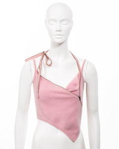 John Galliano baby pink fuzzy knitted crop top with zippers, ss 2000