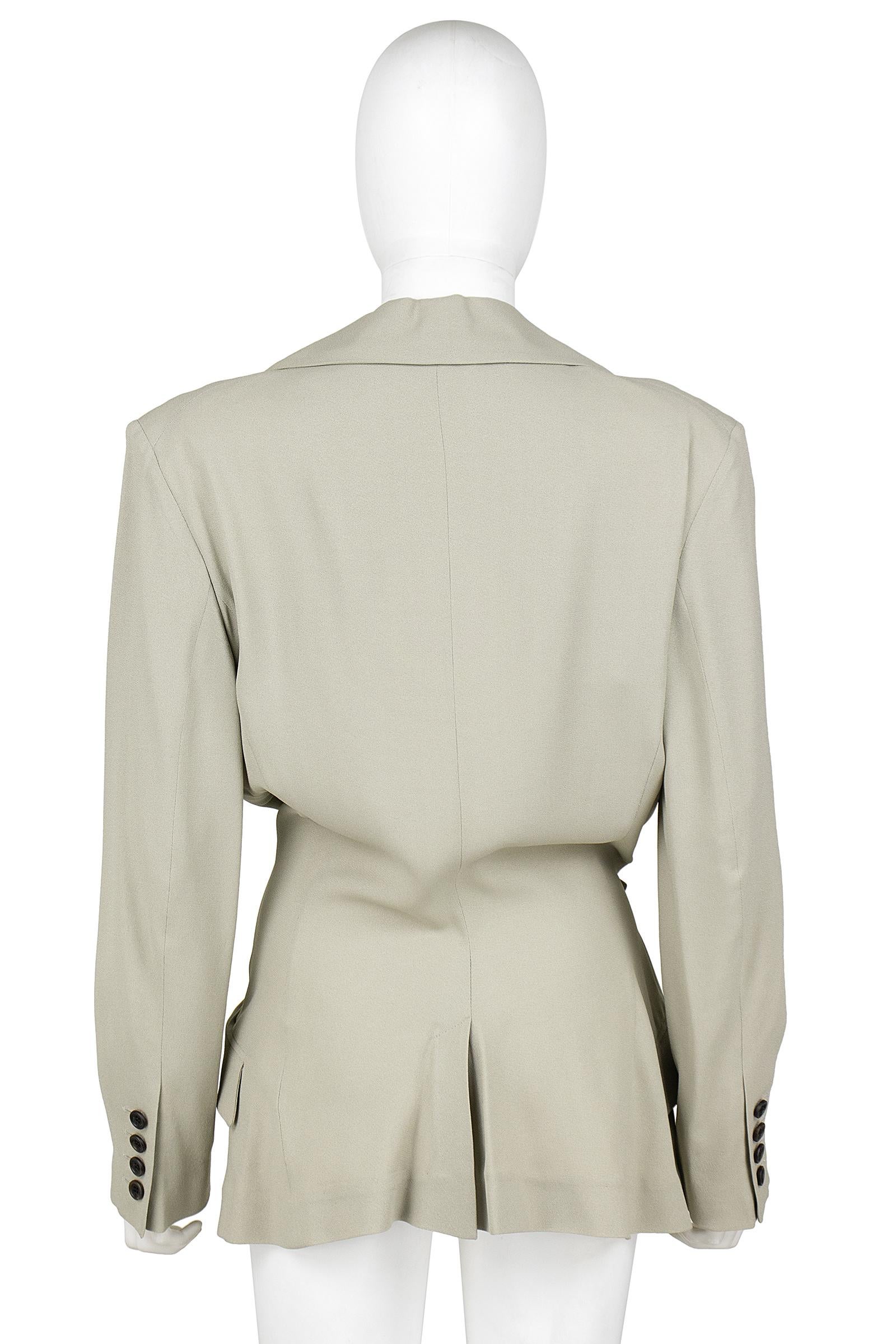 John Galliano Beige Crepe Blazer with Brown Buckle In Good Condition In Los Angeles, CA