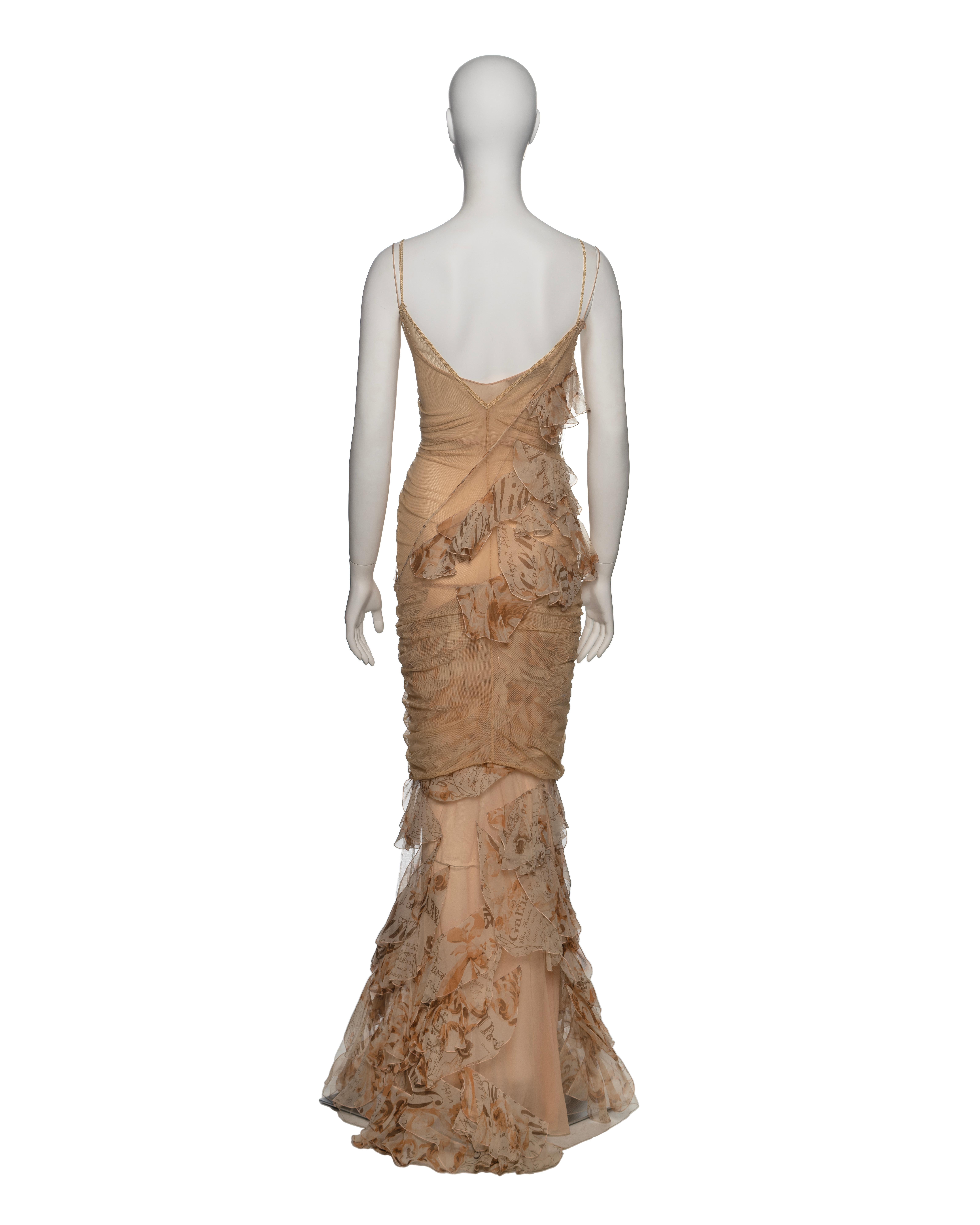 John Galliano Beige Stretch Tulle And Ruffled Silk Evening Dress, SS 2006 6