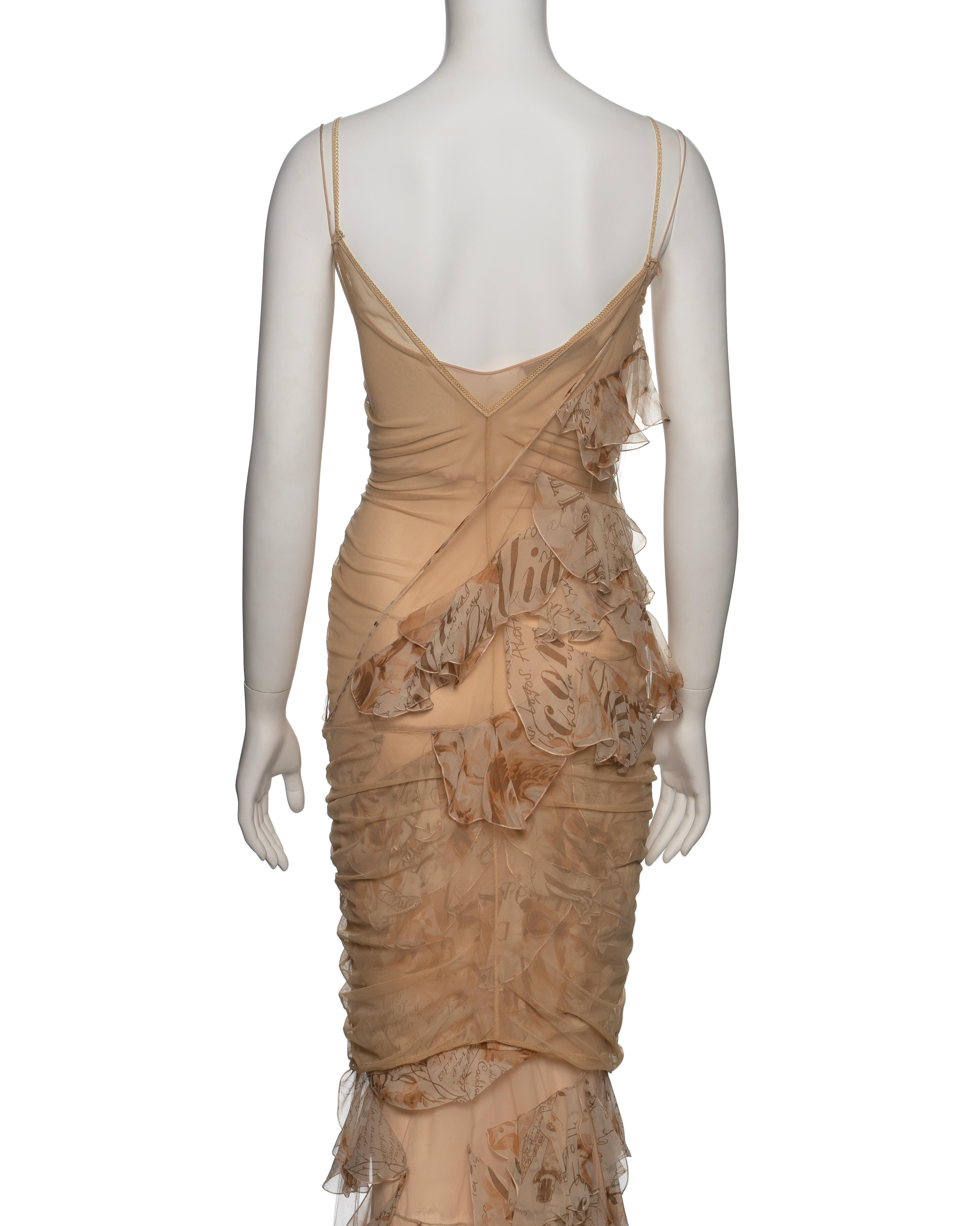 John Galliano Beige Stretch Tulle And Ruffled Silk Evening Dress, SS 2006 7