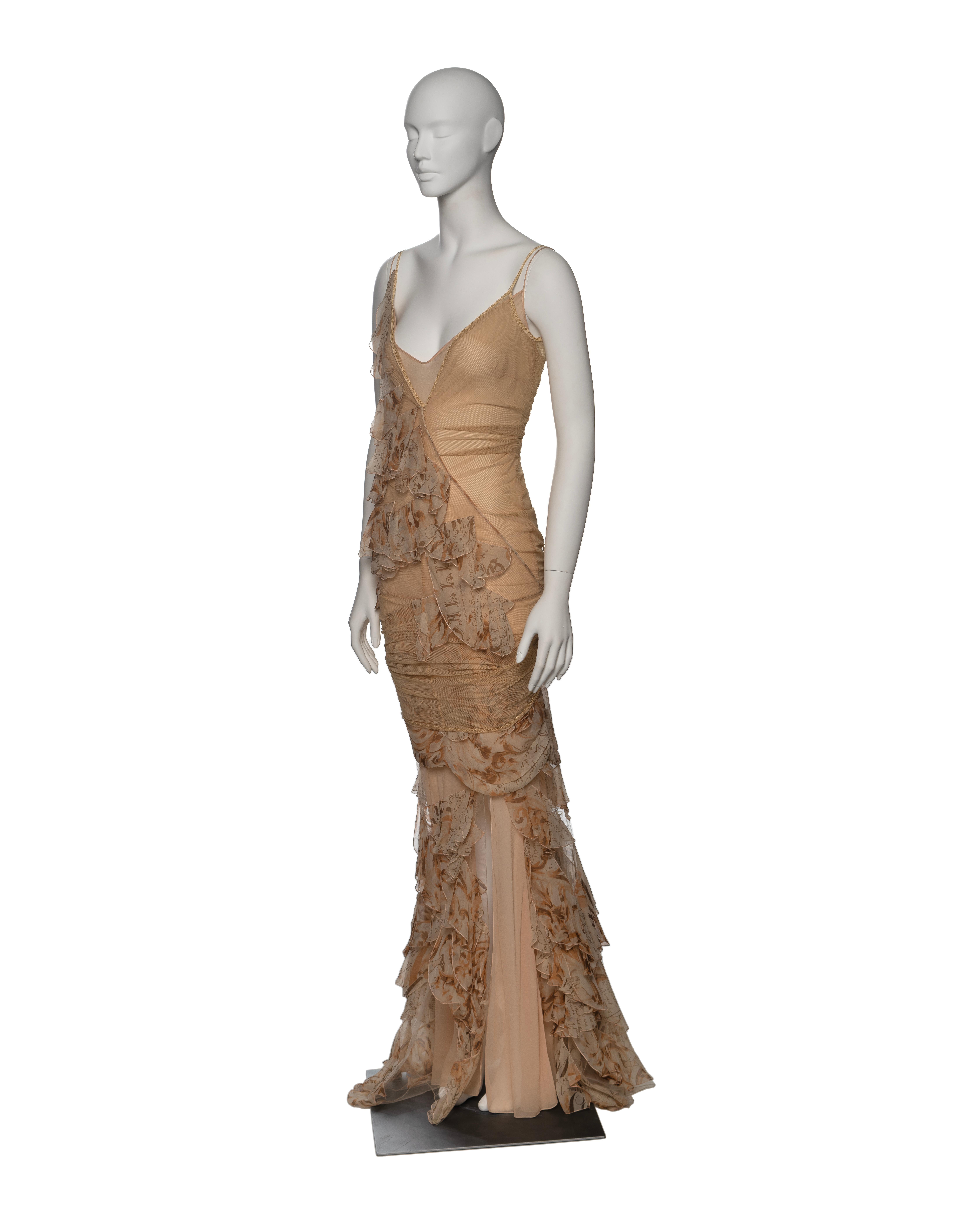 John Galliano Beige Stretch Tulle And Ruffled Silk Evening Dress, SS 2006 8