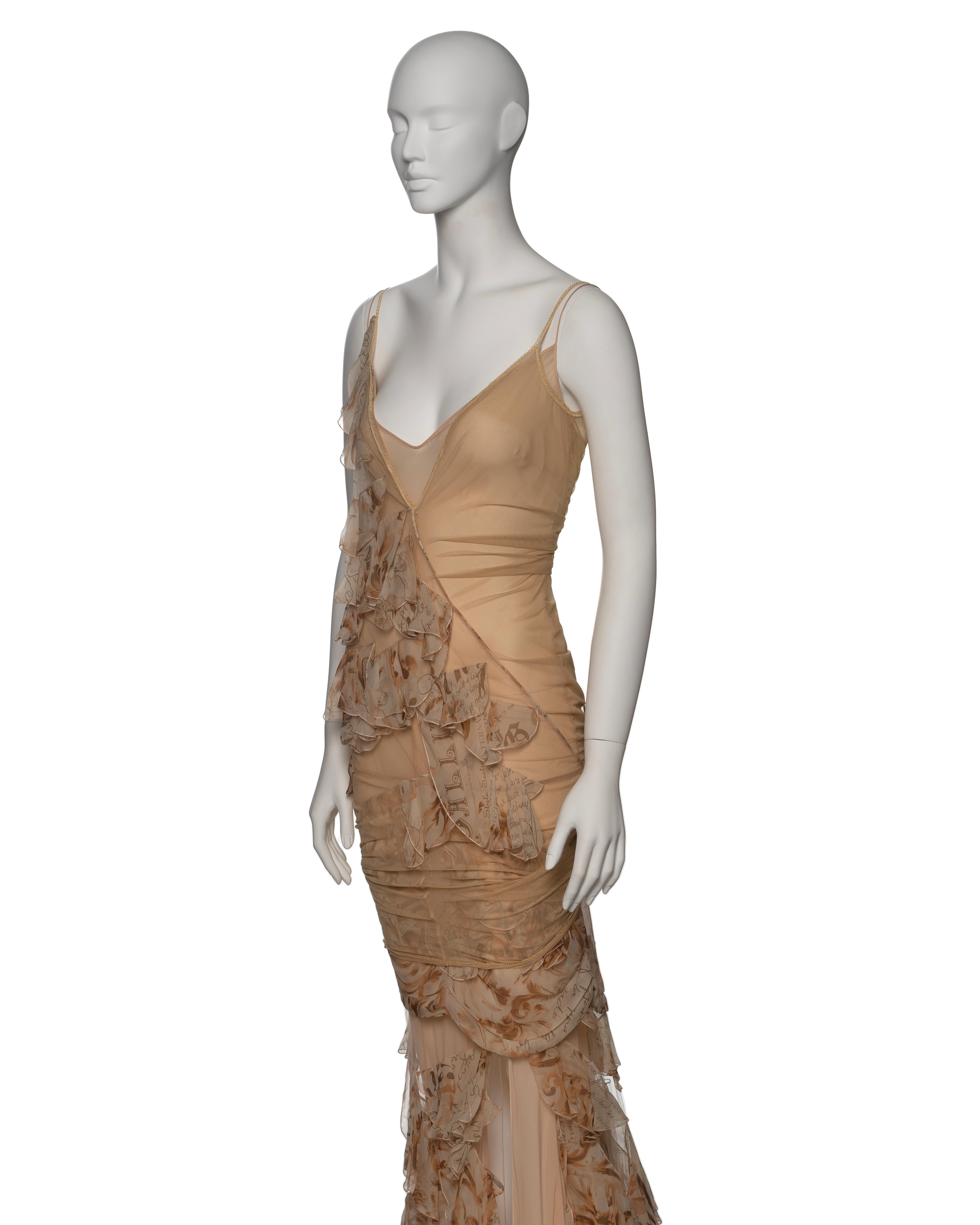 John Galliano Beige Stretch Tulle And Ruffled Silk Evening Dress, SS 2006 9
