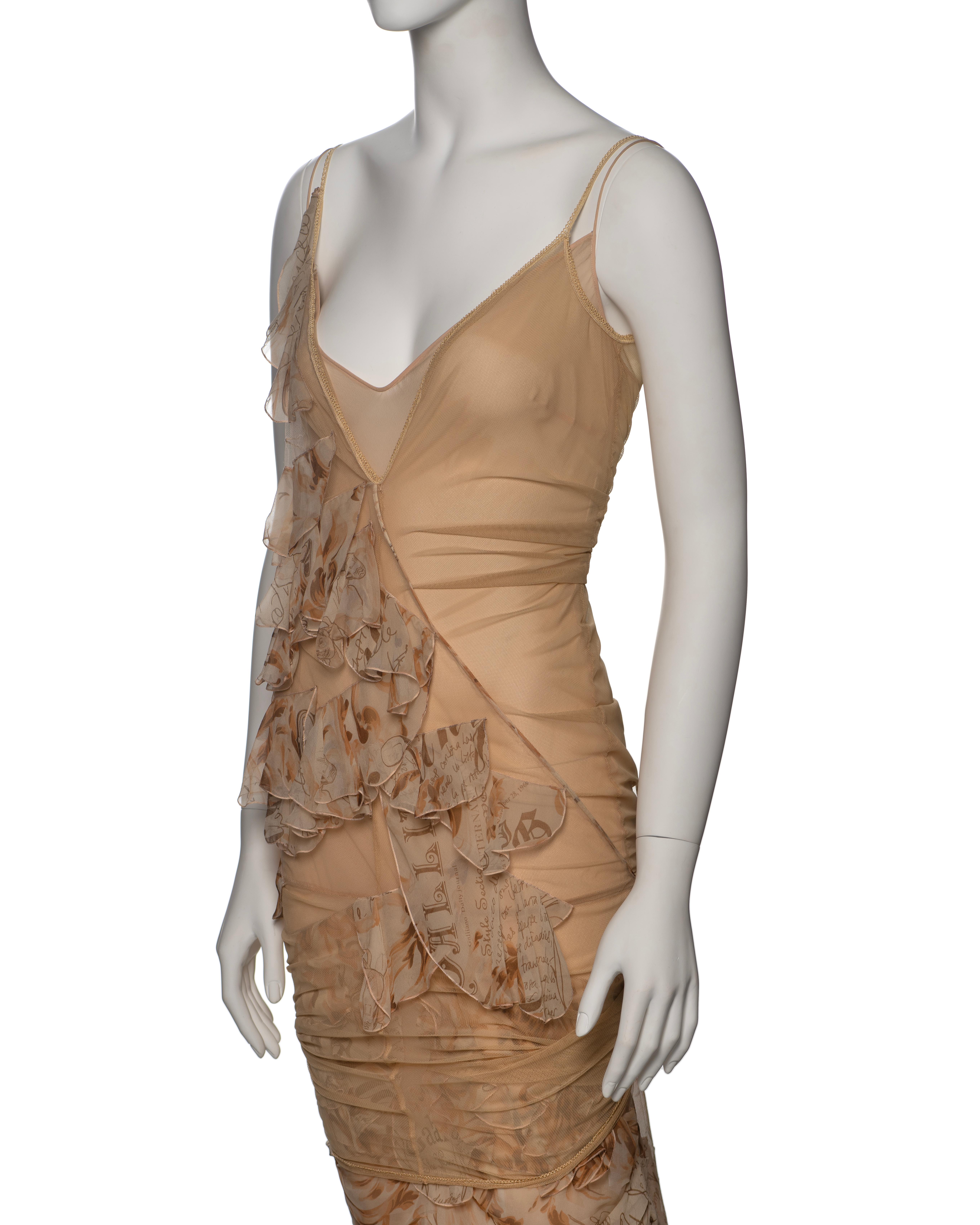 John Galliano Beige Stretch Tulle And Ruffled Silk Evening Dress, SS 2006 10