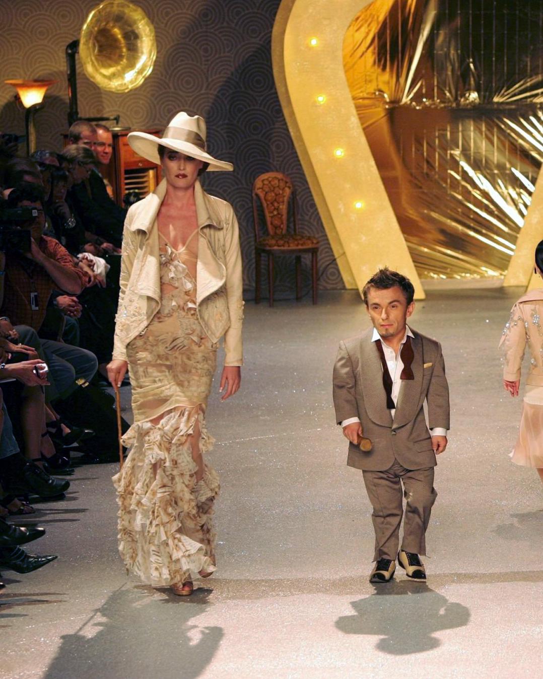 John Galliano Beige Stretch Tulle And Ruffled Silk Evening Dress, SS 2006 In Excellent Condition In London, GB