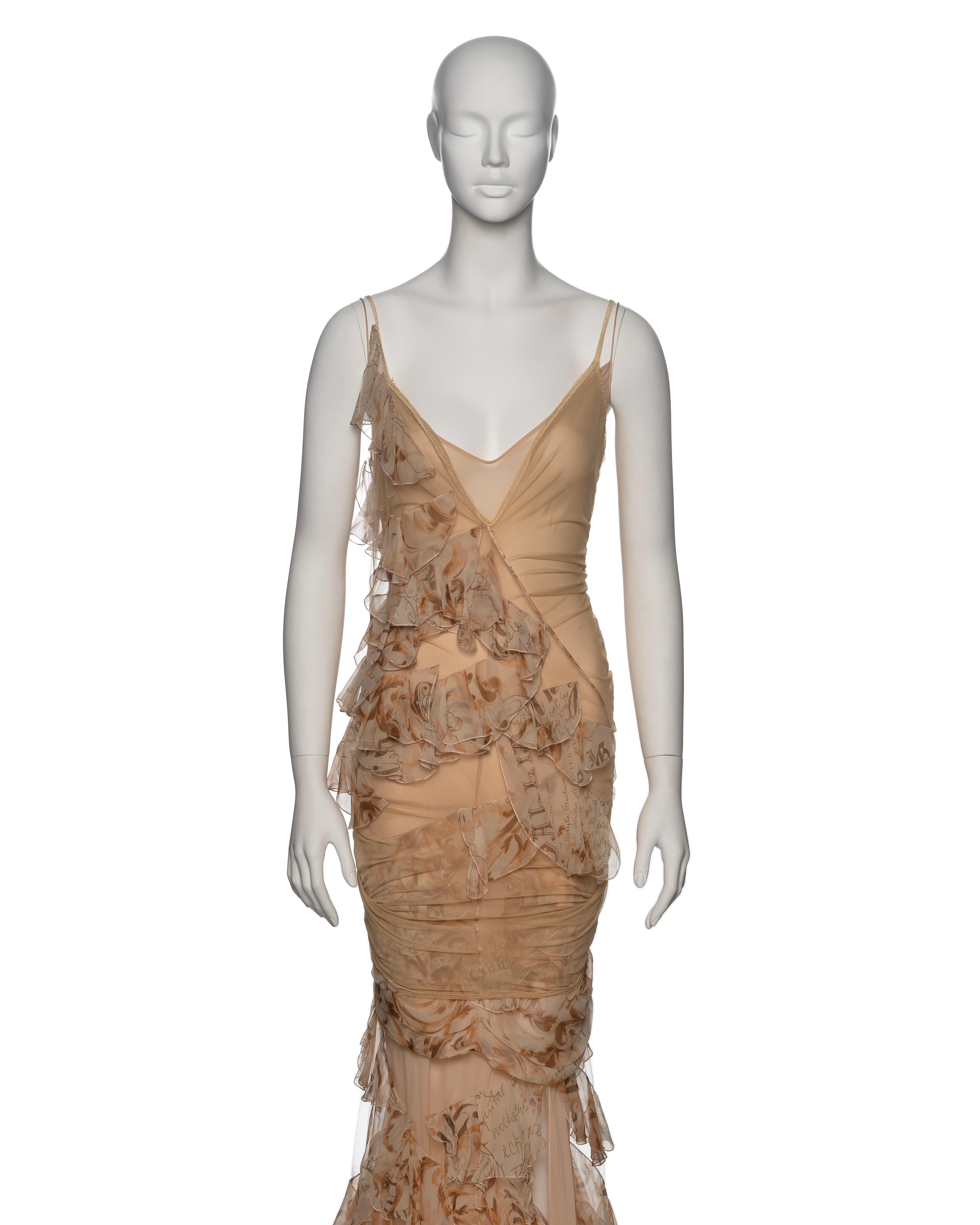 Women's John Galliano Beige Stretch Tulle And Ruffled Silk Evening Dress, SS 2006