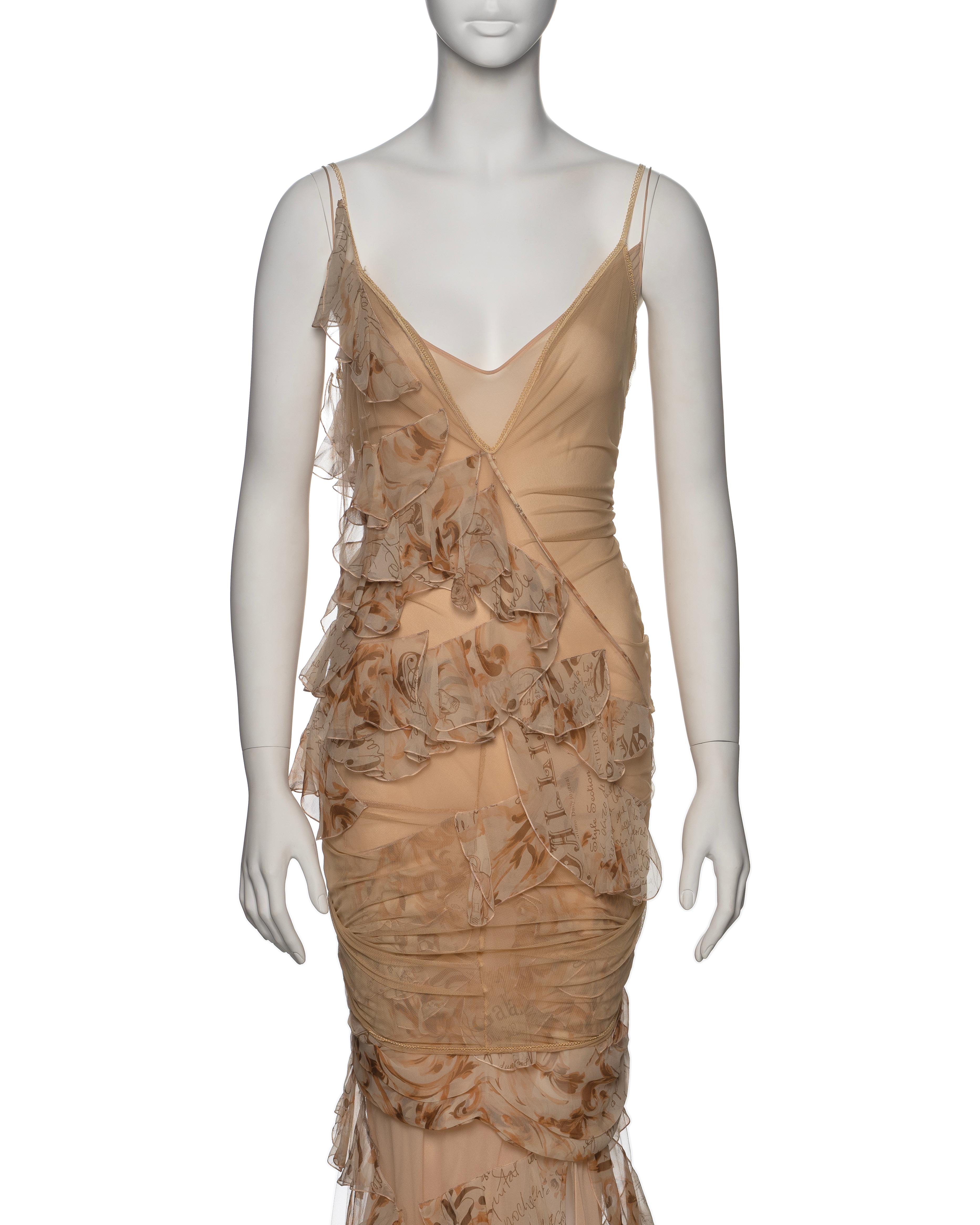 John Galliano Beige Stretch Tulle And Ruffled Silk Evening Dress, SS 2006 1