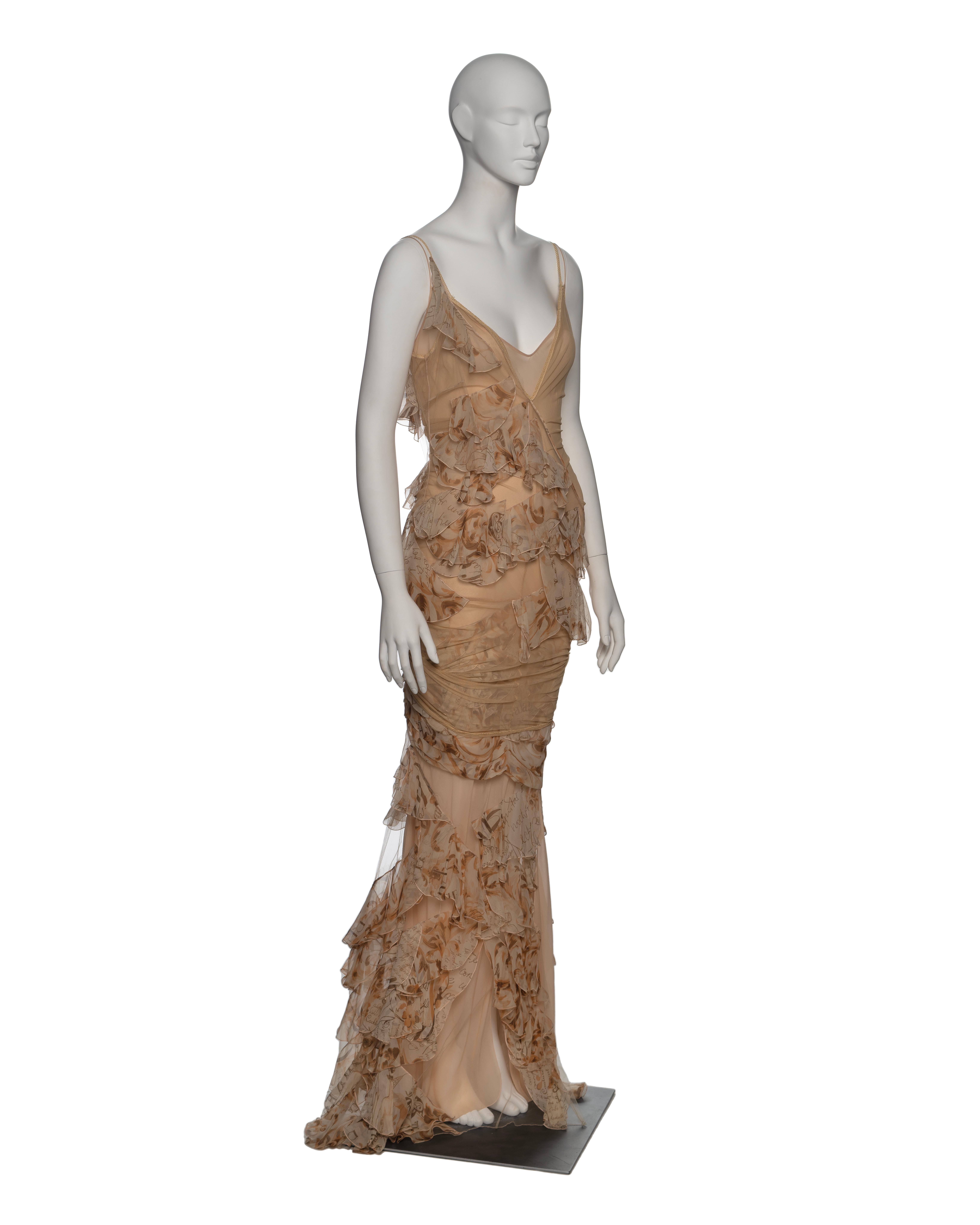 John Galliano Beige Stretch Tulle And Ruffled Silk Evening Dress, SS 2006 2