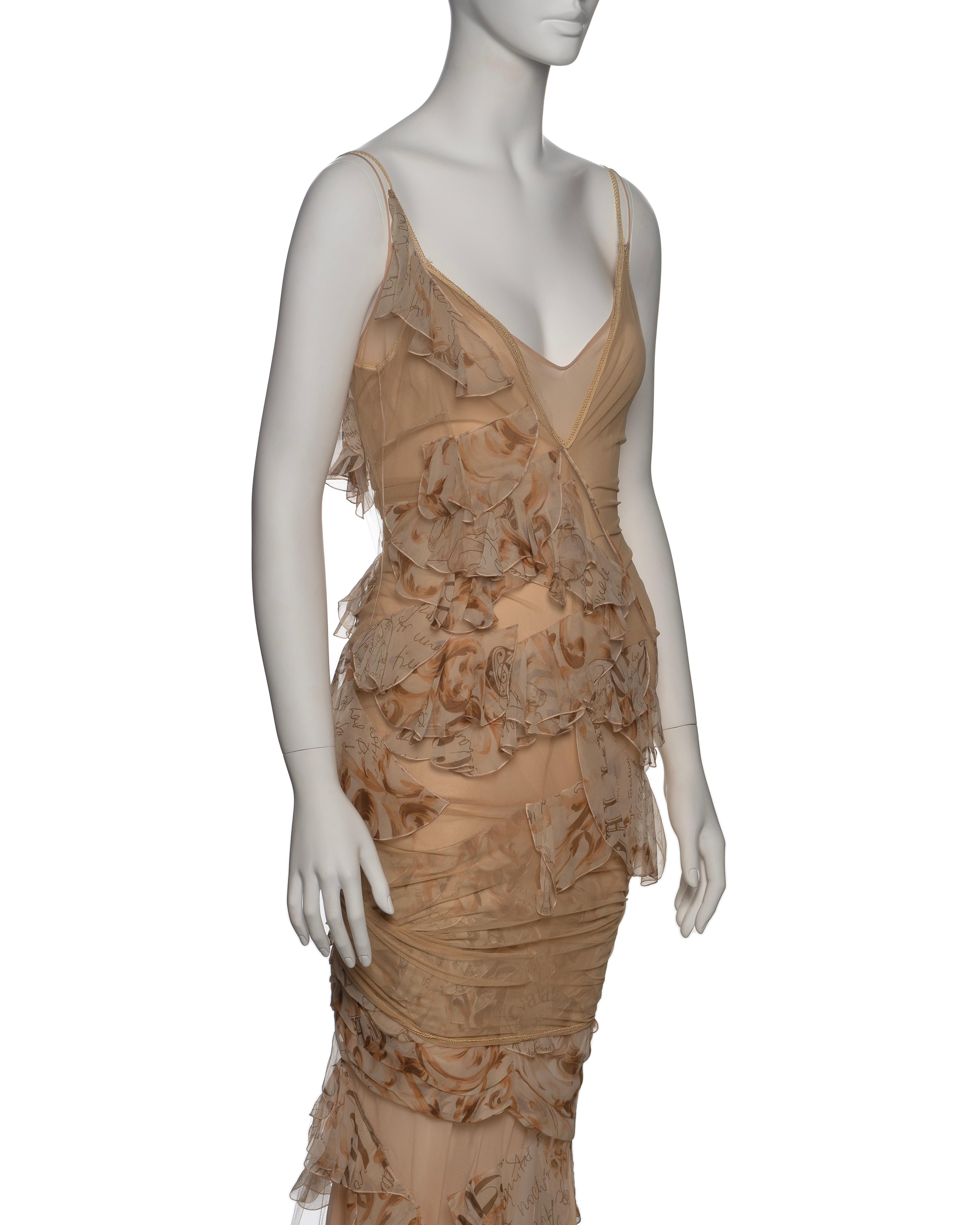 John Galliano Beige Stretch Tulle And Ruffled Silk Evening Dress, SS 2006 3