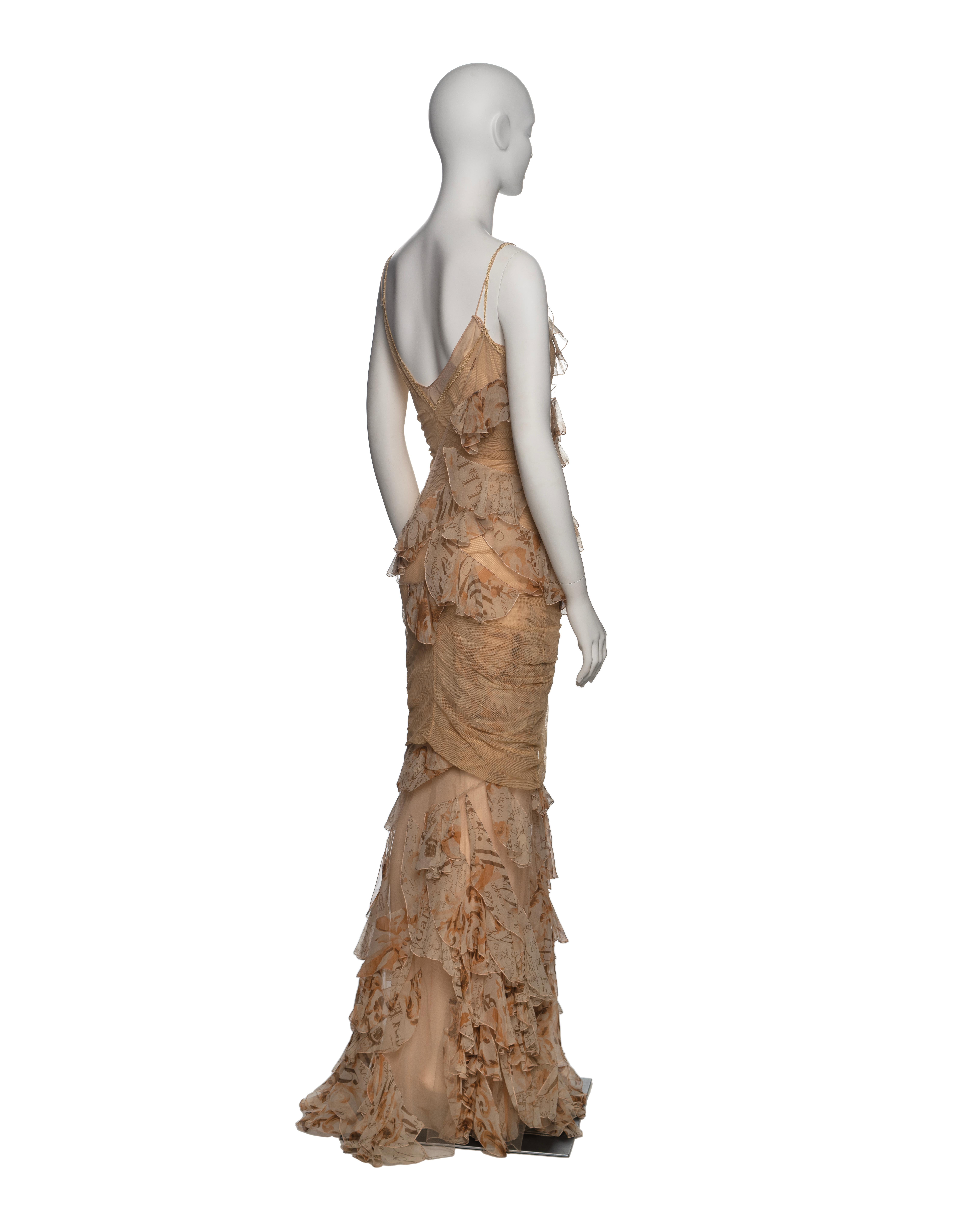 John Galliano Beige Stretch Tulle And Ruffled Silk Evening Dress, SS 2006 4