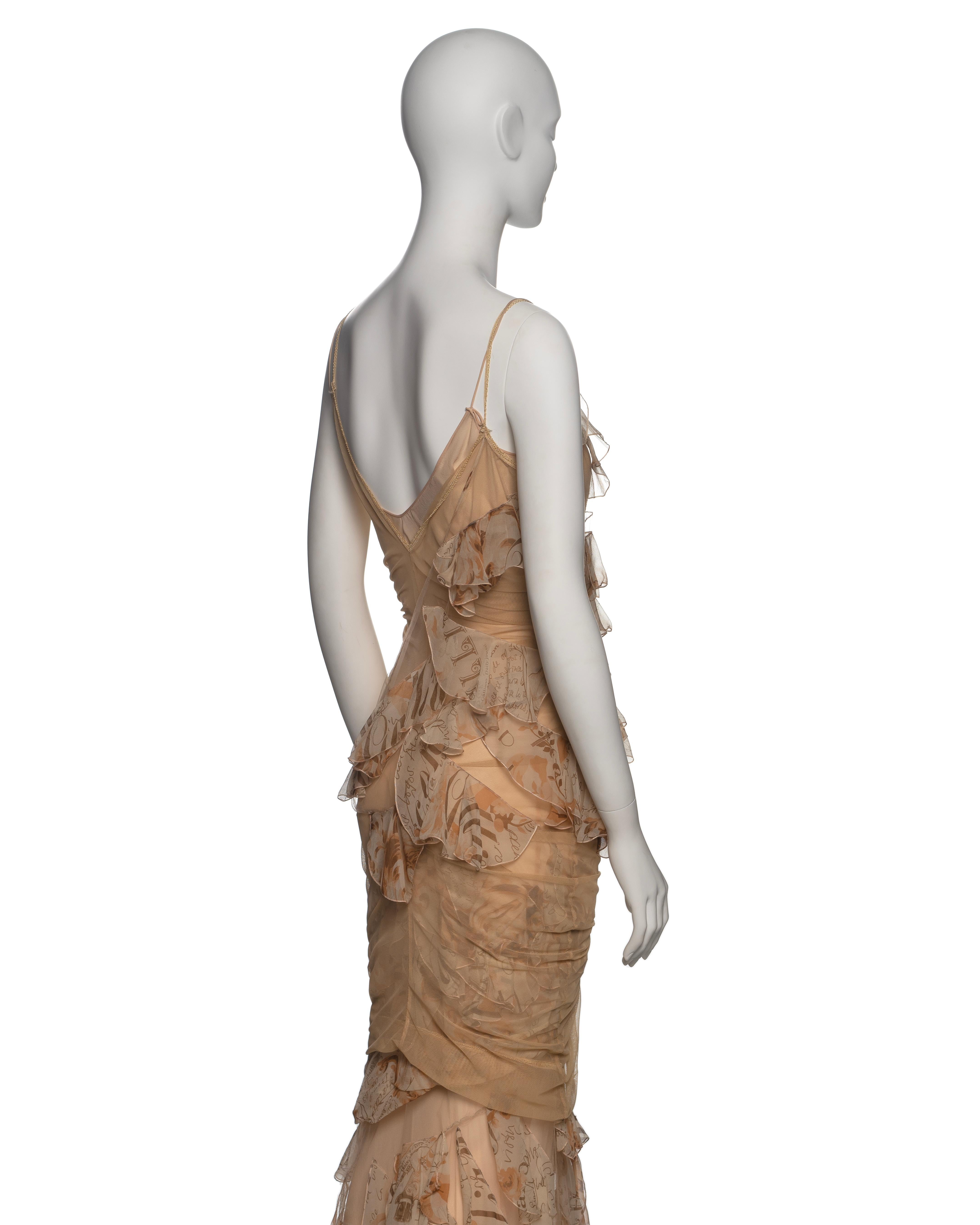 John Galliano Beige Stretch Tulle And Ruffled Silk Evening Dress, SS 2006 5