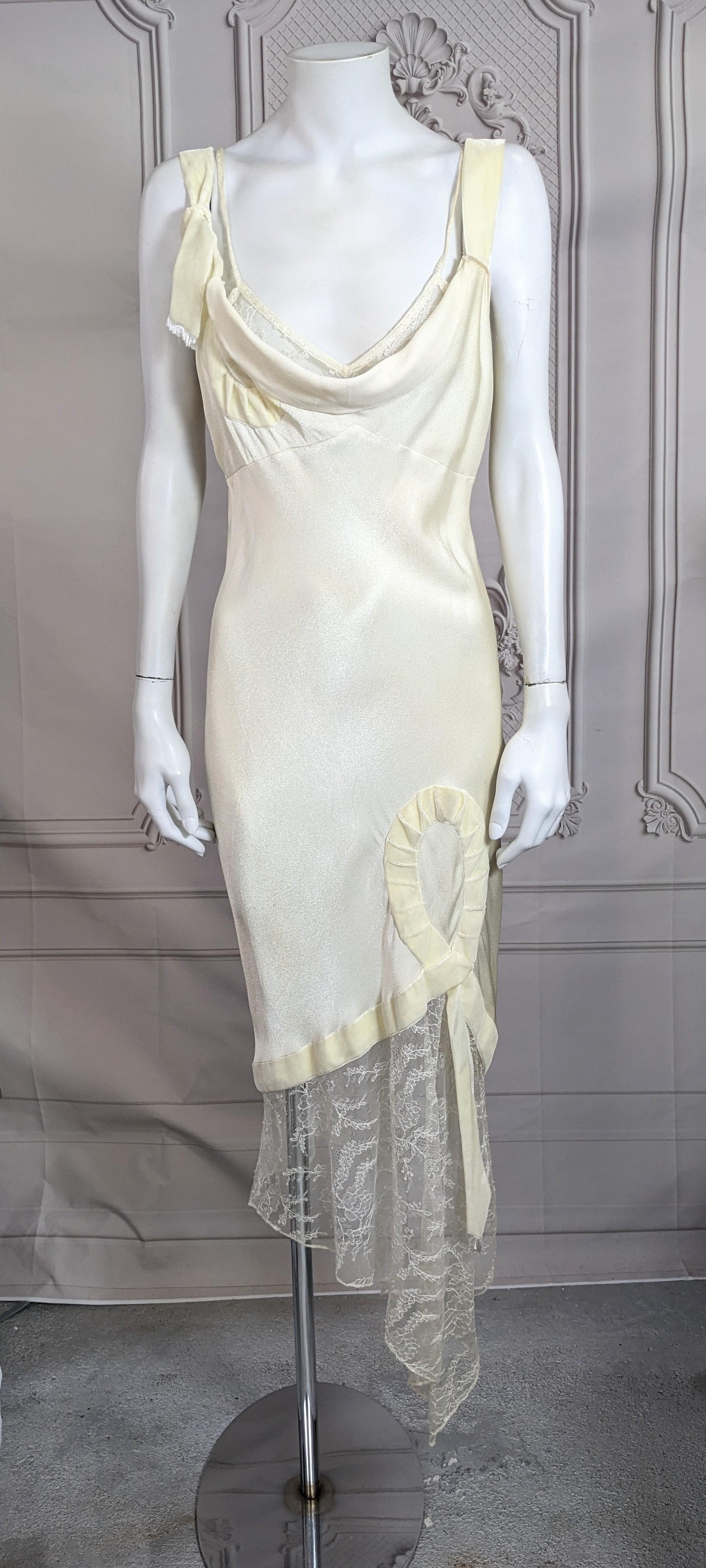 Gray John Galliano Bias Crepe and Lace Evening Dress, Fall/Winter 2001 For Sale