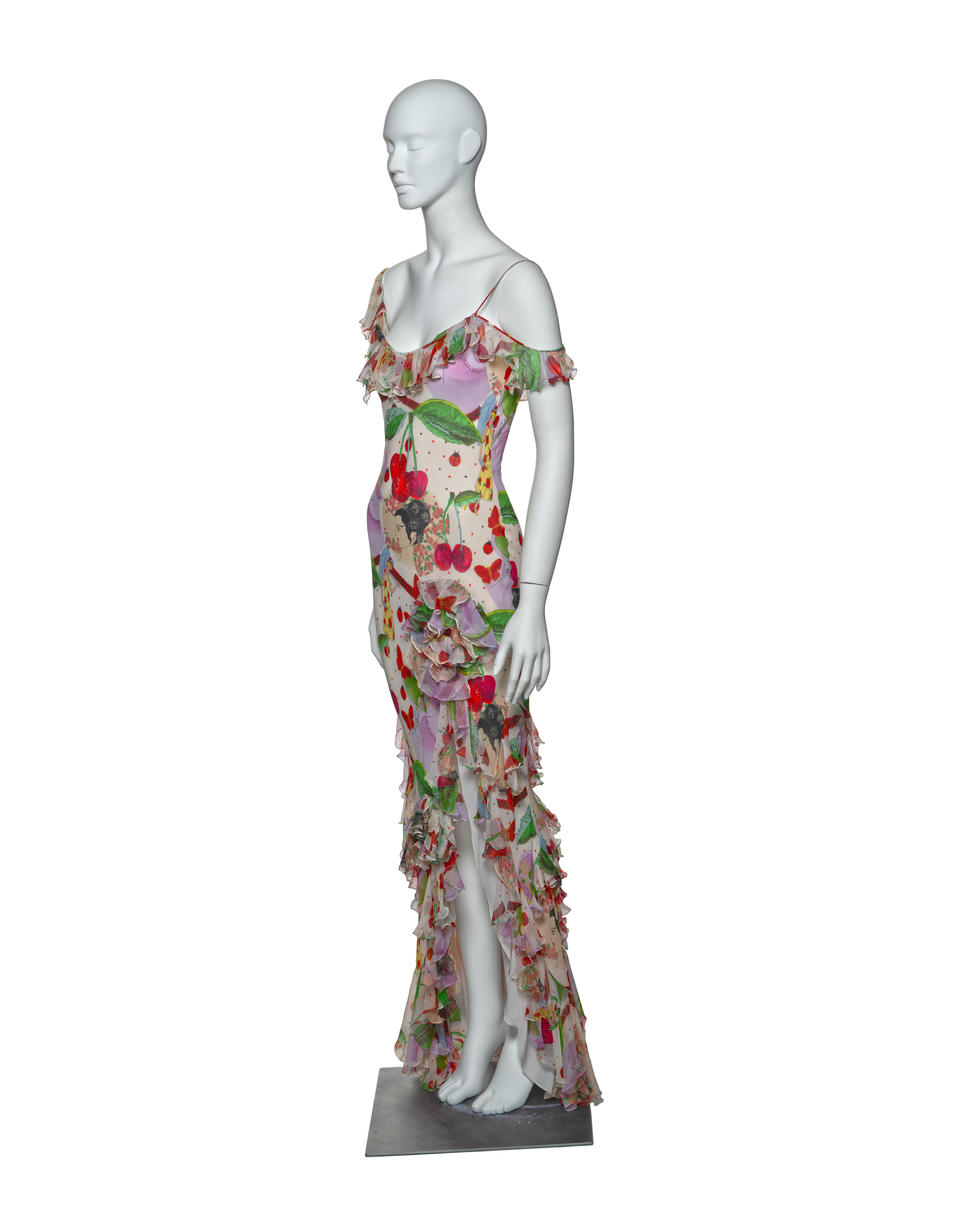 John Galliano Bias Cut Chiffon Dress with Novelty Print and Ruffles, SS 2005 6