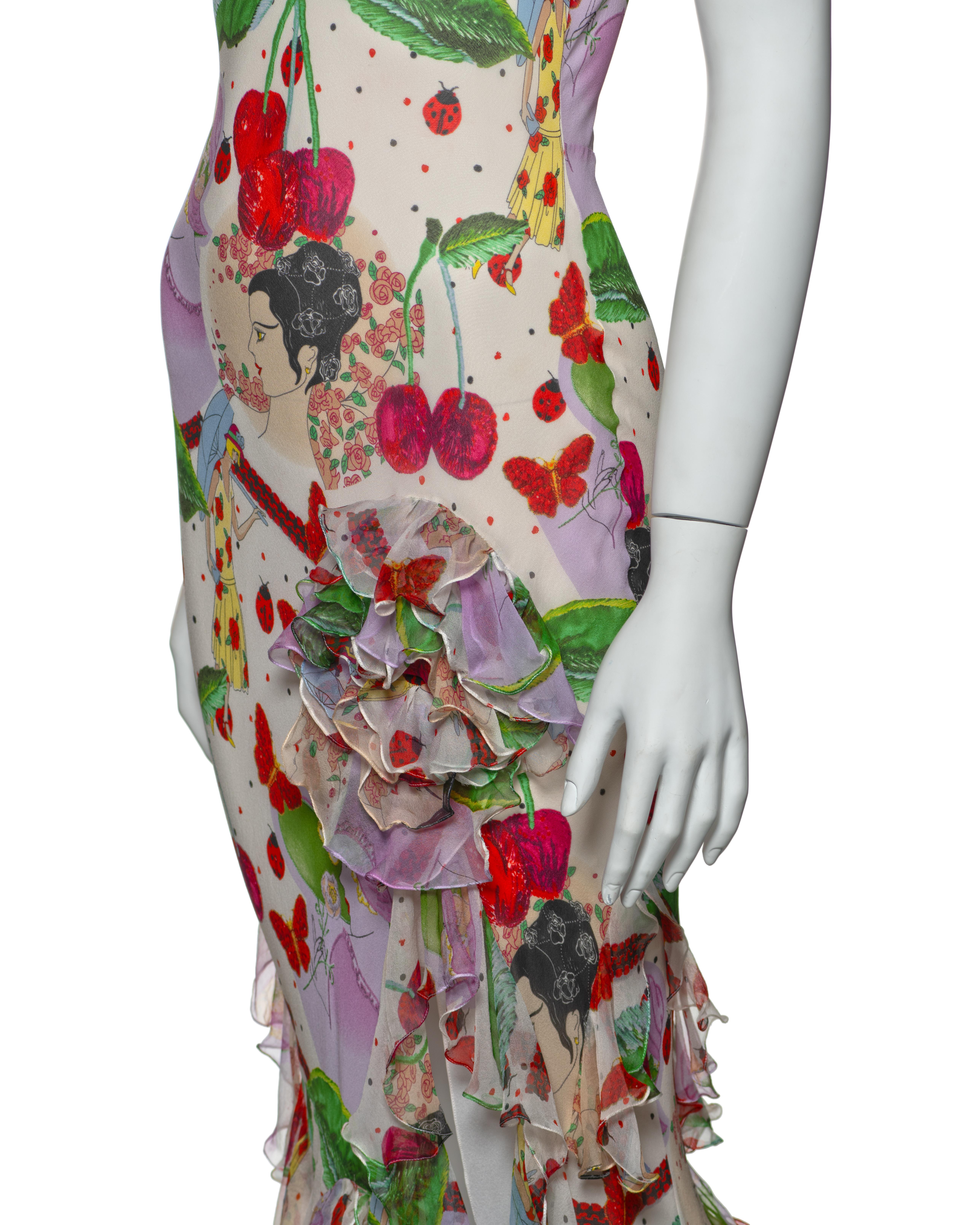 John Galliano Bias Cut Chiffon Dress with Novelty Print and Ruffles, SS 2005 7