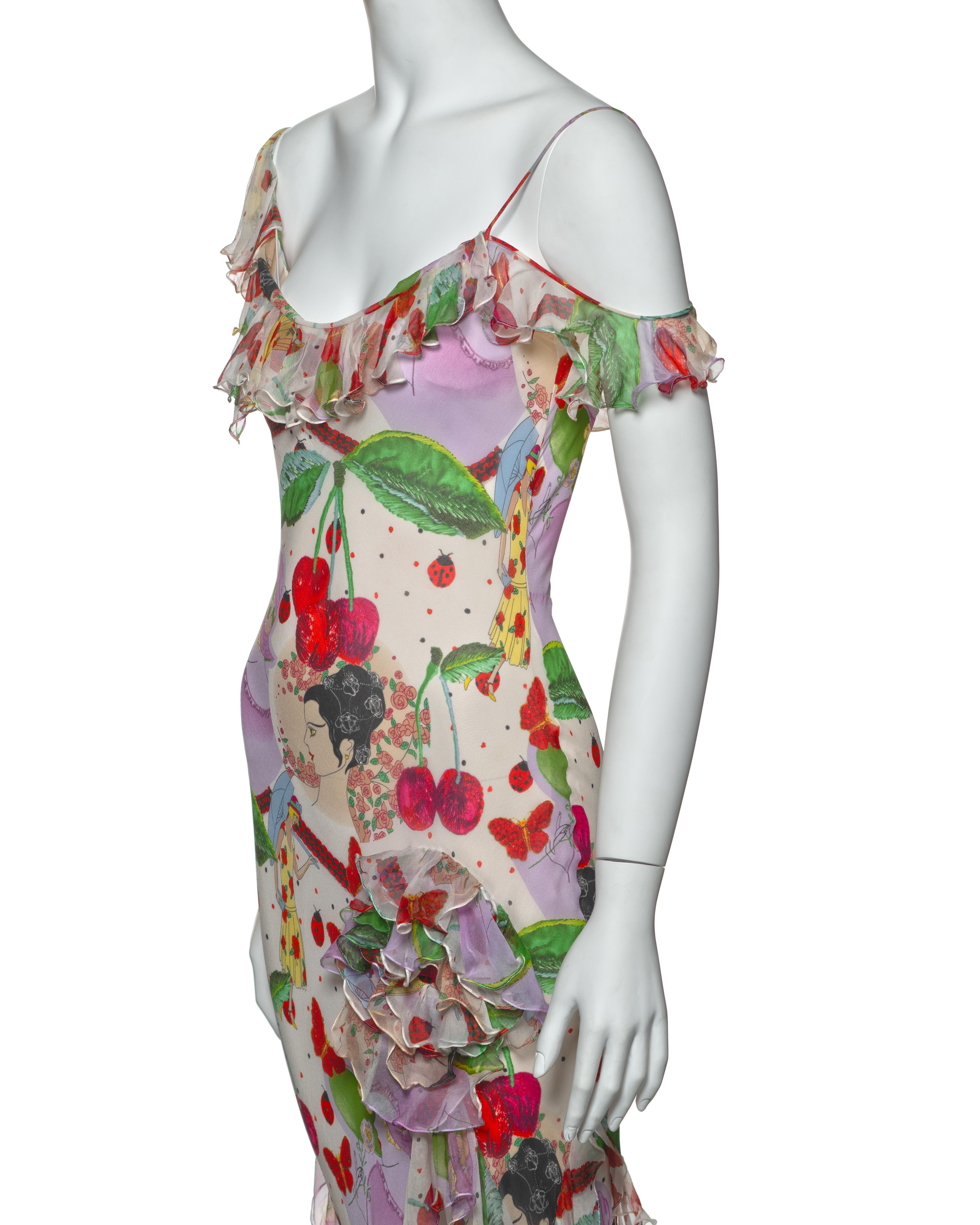 John Galliano Bias Cut Chiffon Dress with Novelty Print and Ruffles, SS 2005 8